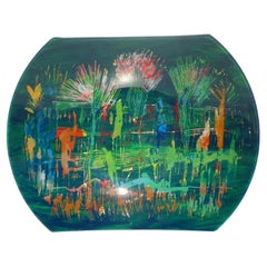 Vintage 1950s Erwin Burger Abstract Paint Curved Crystal Glass Italian Midcentury Plate