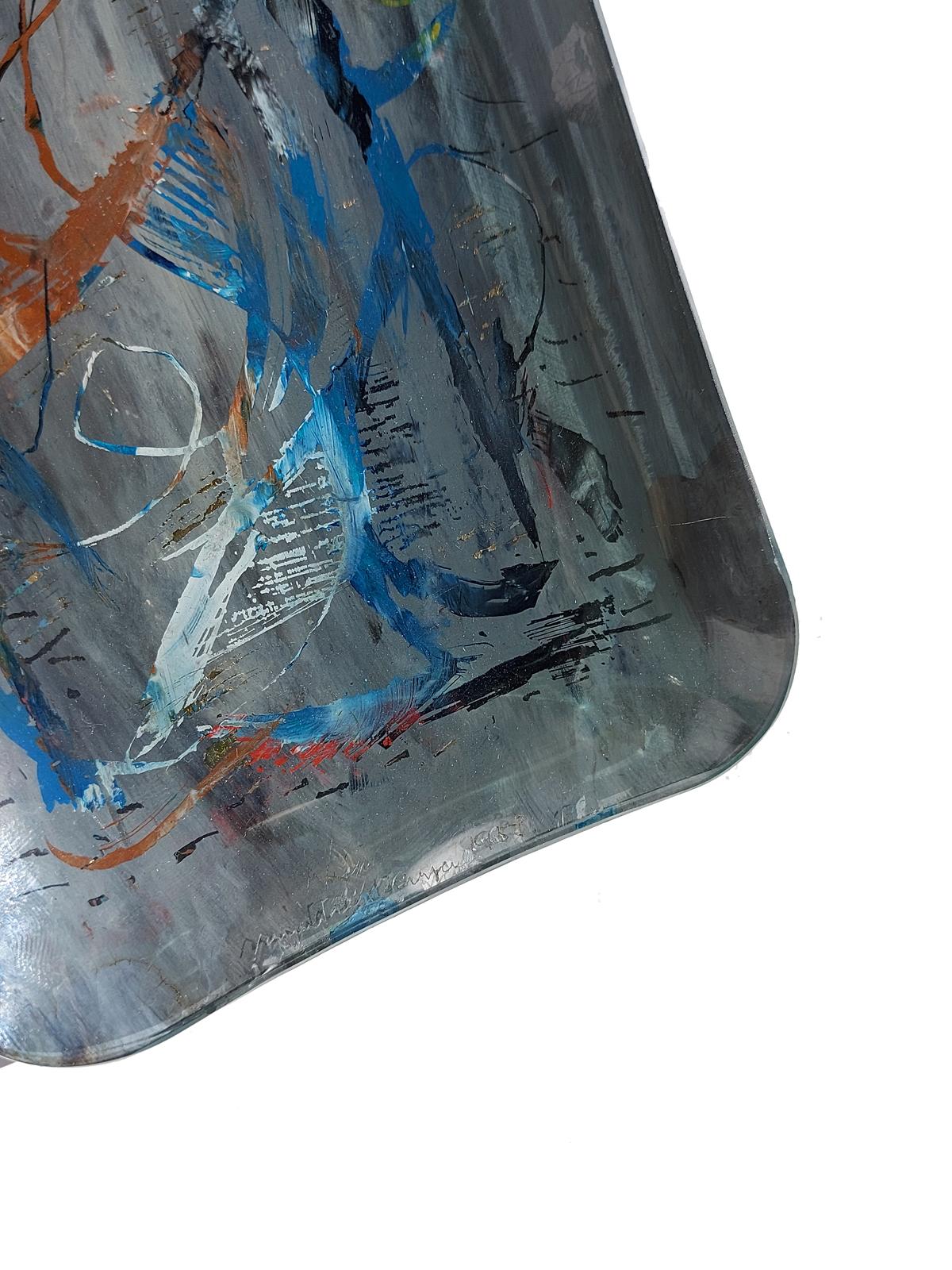 Verre d'art 3 assiettes italiennes du milieu du siècle en cristal incurvé peintes abstraites Erwin Burger des années 1950 en vente