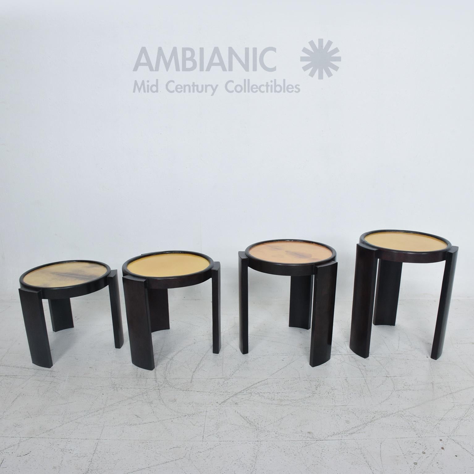Mid-Century Modern 1950s Four Nesting Tables Goatskin and Leather Escudero Mexican Modernism