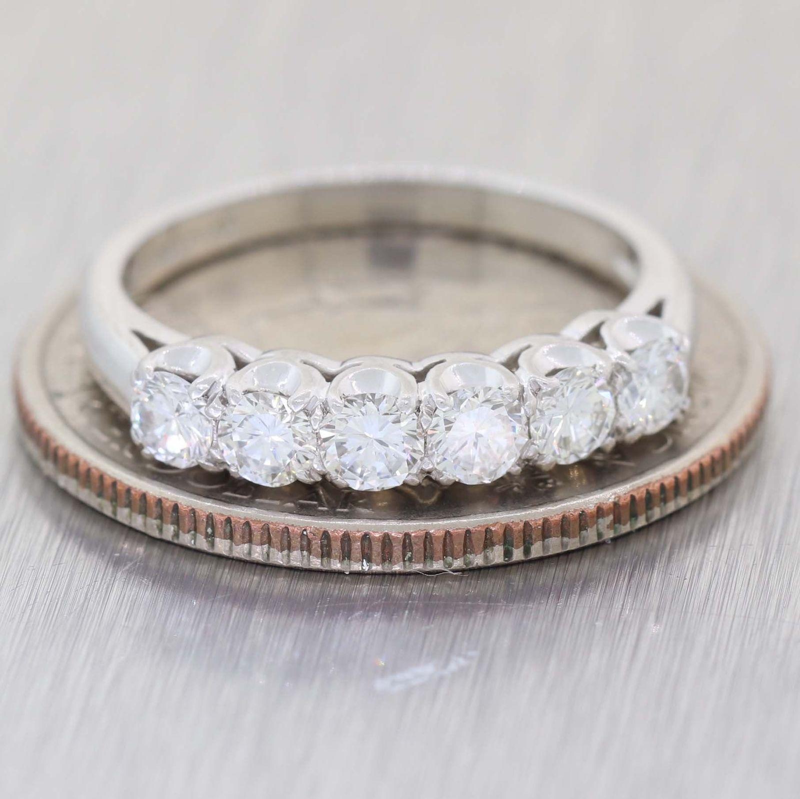 Round Cut 1950s Estate Platinum G VS 1.00 Carat Diamond Wedding Band Ring For Sale