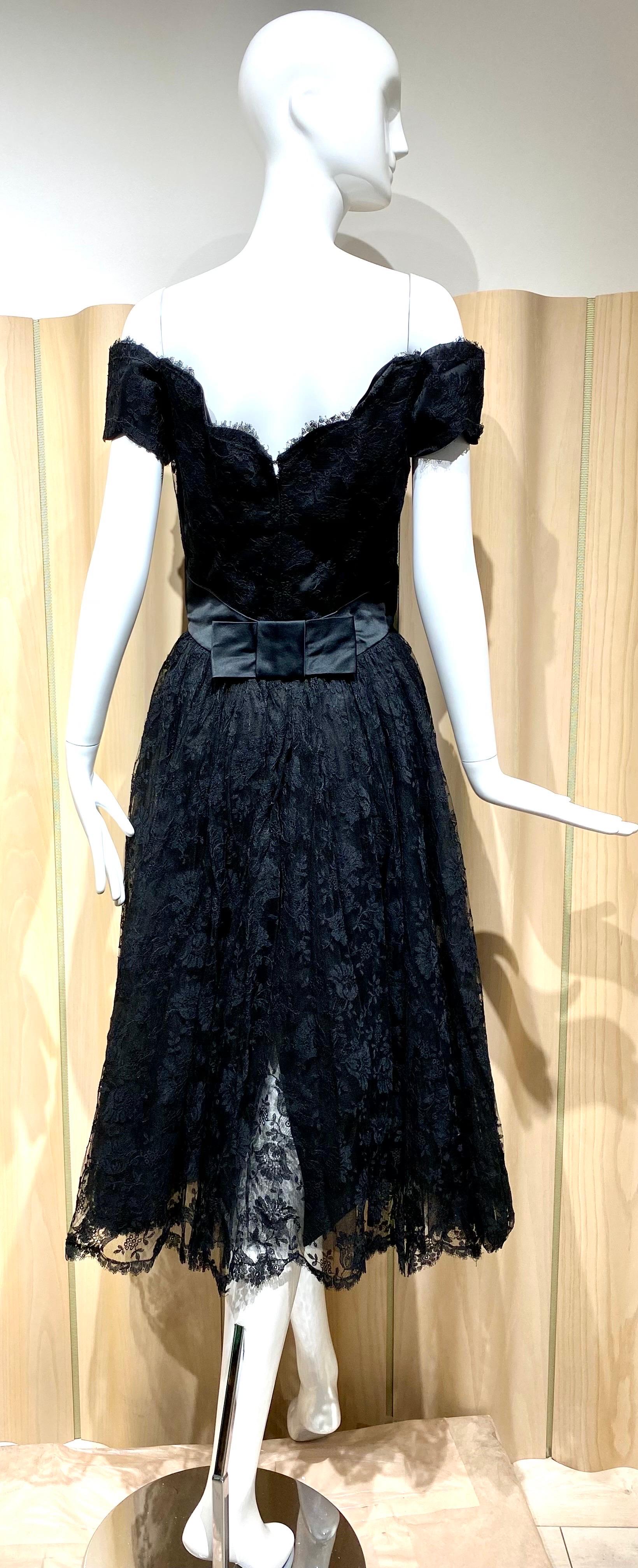 Women's 1950s Estevez Black Lace Cocktail Dress For Sale