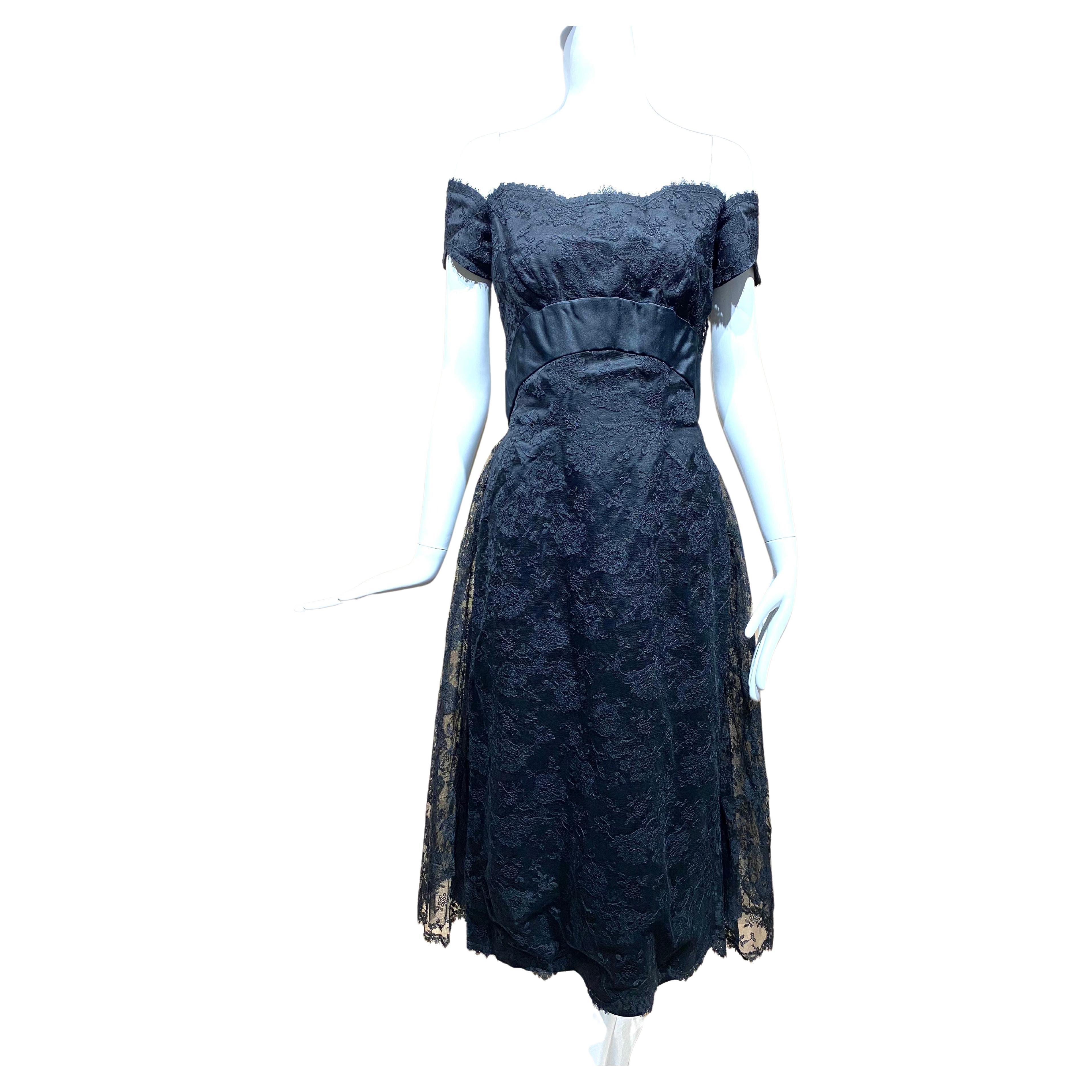 1950s Estevez Black Lace Cocktail Dress For Sale