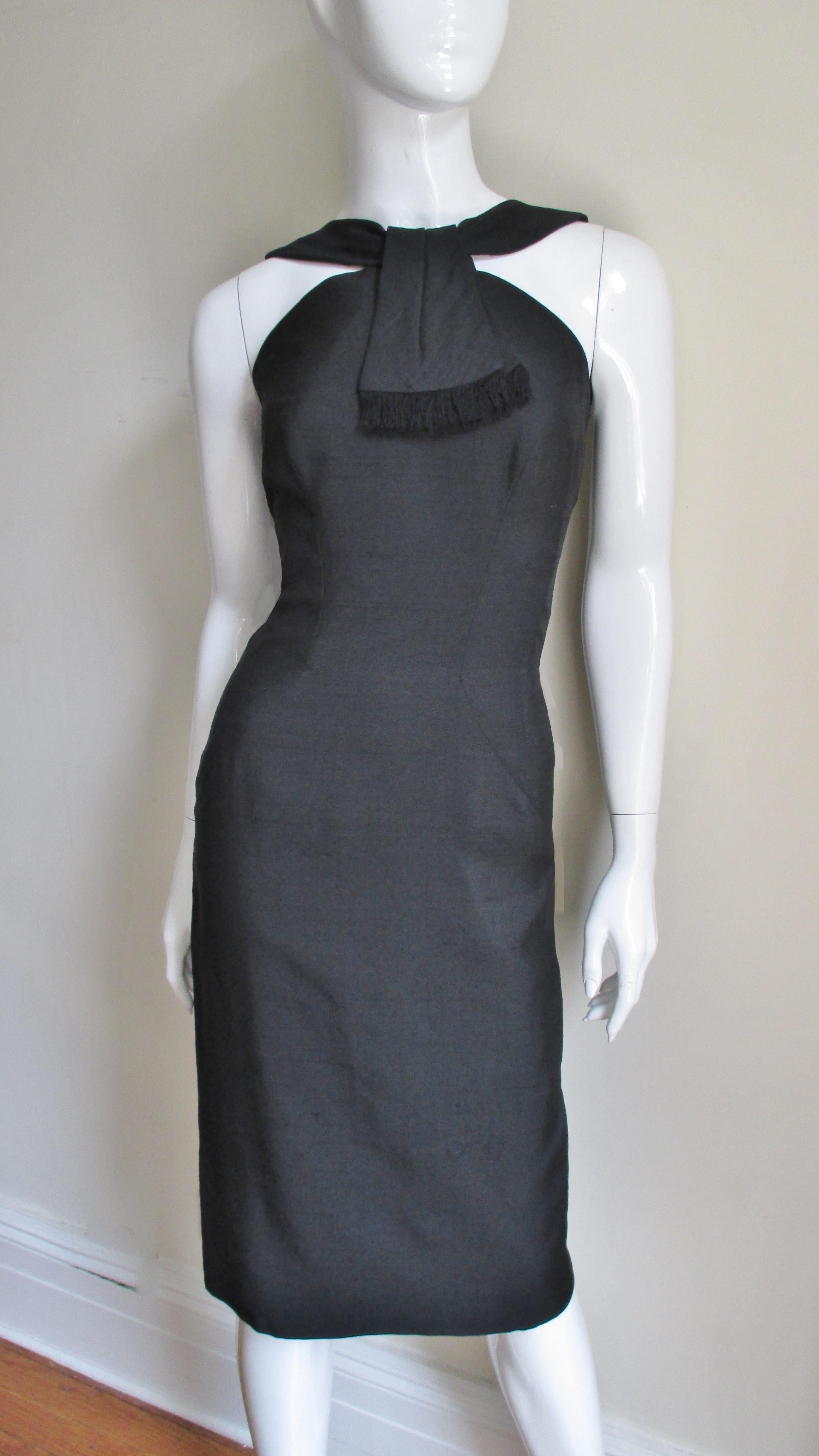 Black  Louis Estevez Silk Bodycon Backless Dress 1950s For Sale