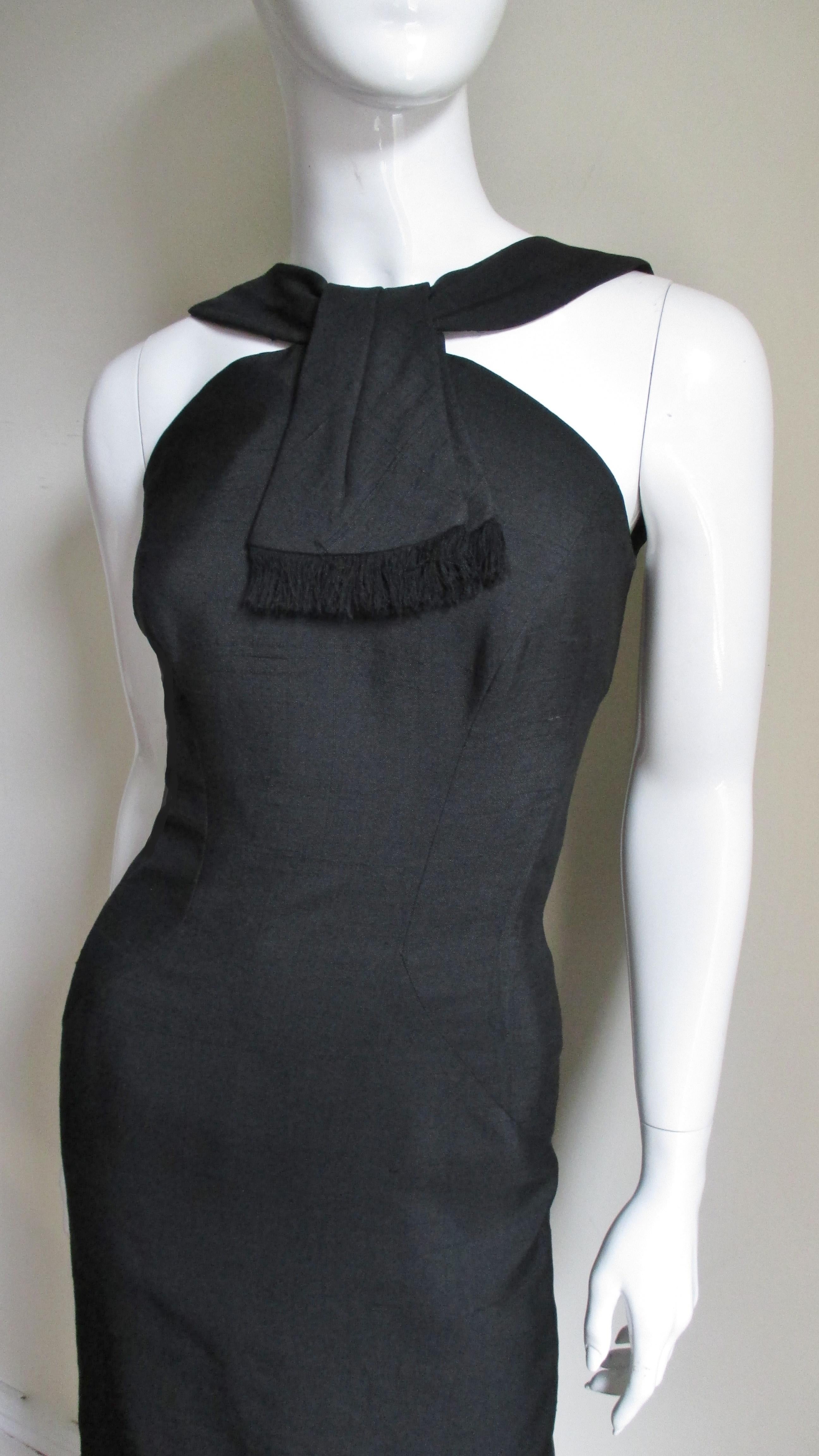  Louis Estevez Bodycon-Kleid aus Seide, rückenfrei, 1950er (Schwarz) im Angebot
