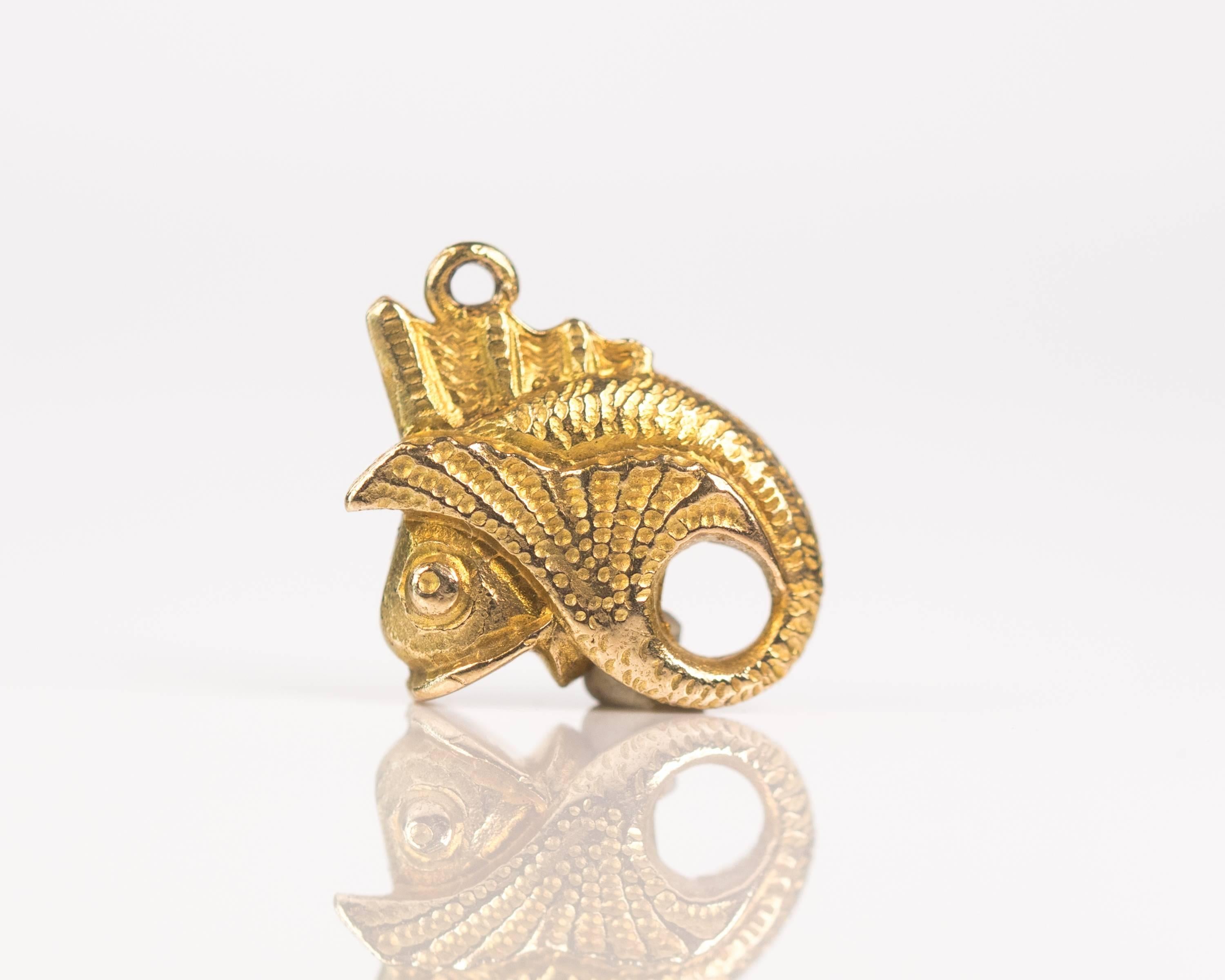Retro 1950s Eternal Circle Fish Charm Pendant, 9 Karat Yellow Gold