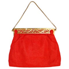 1950s Eugene Elias French Beaded Evening Bag w Gold Floral Scroll Detai