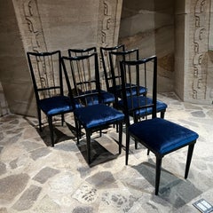 1950 Eugenio Escudero Juego de Comedor de Caoba Ebonizada + Seis Sillas de Terciopelo México