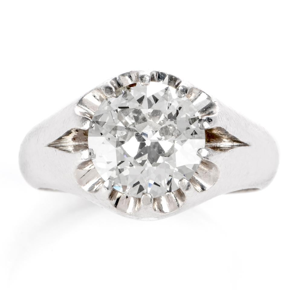 1950s European Diamond Men’s Platinum Gypsy Ring In Good Condition In Miami, FL