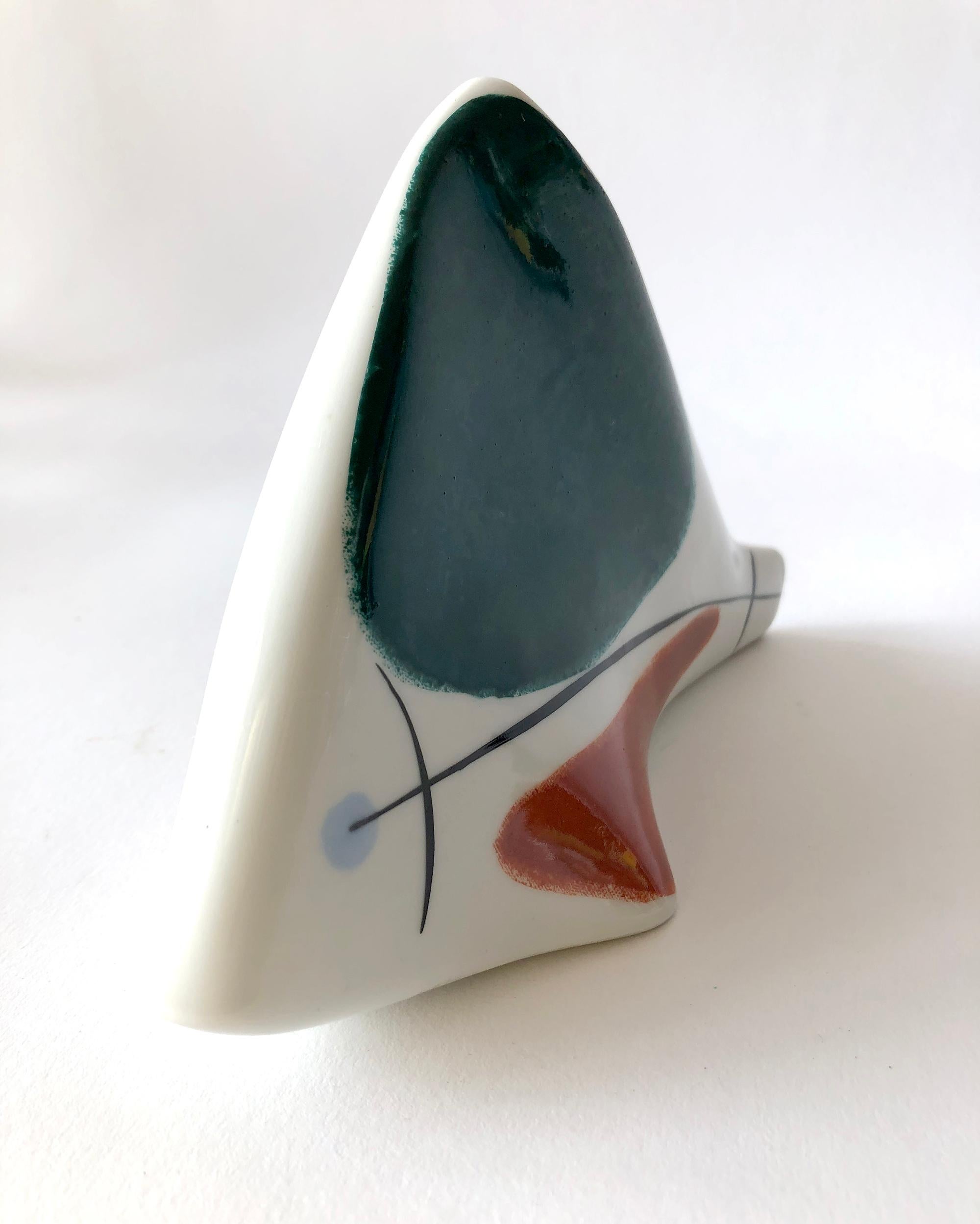 European modernist porcelain fish sculpture created in the 1950s. Fish measures 4.5