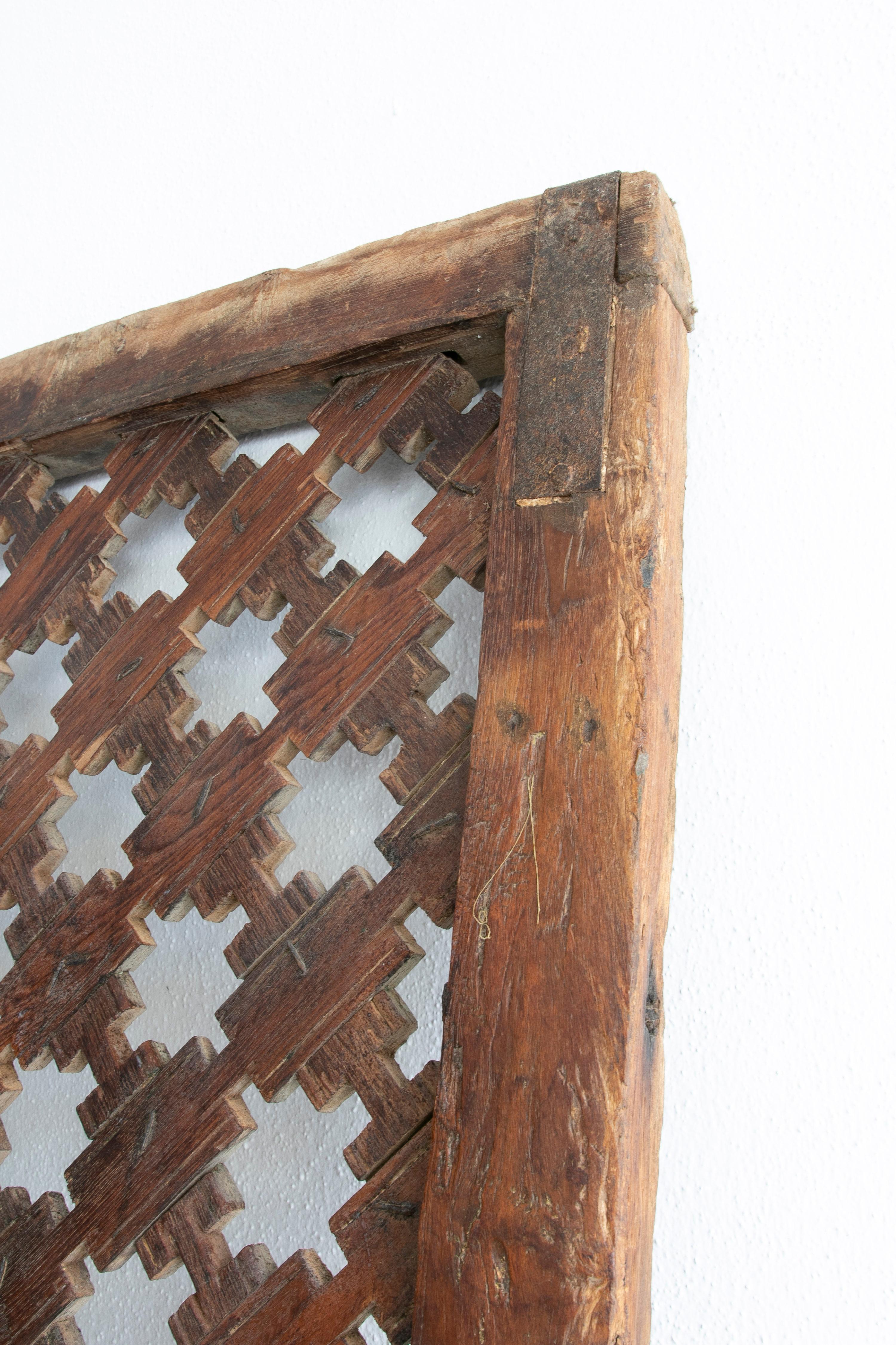 1950s European Wooden Geometric Latticework Screen w/ Iron Joined Woven Strips  For Sale 1