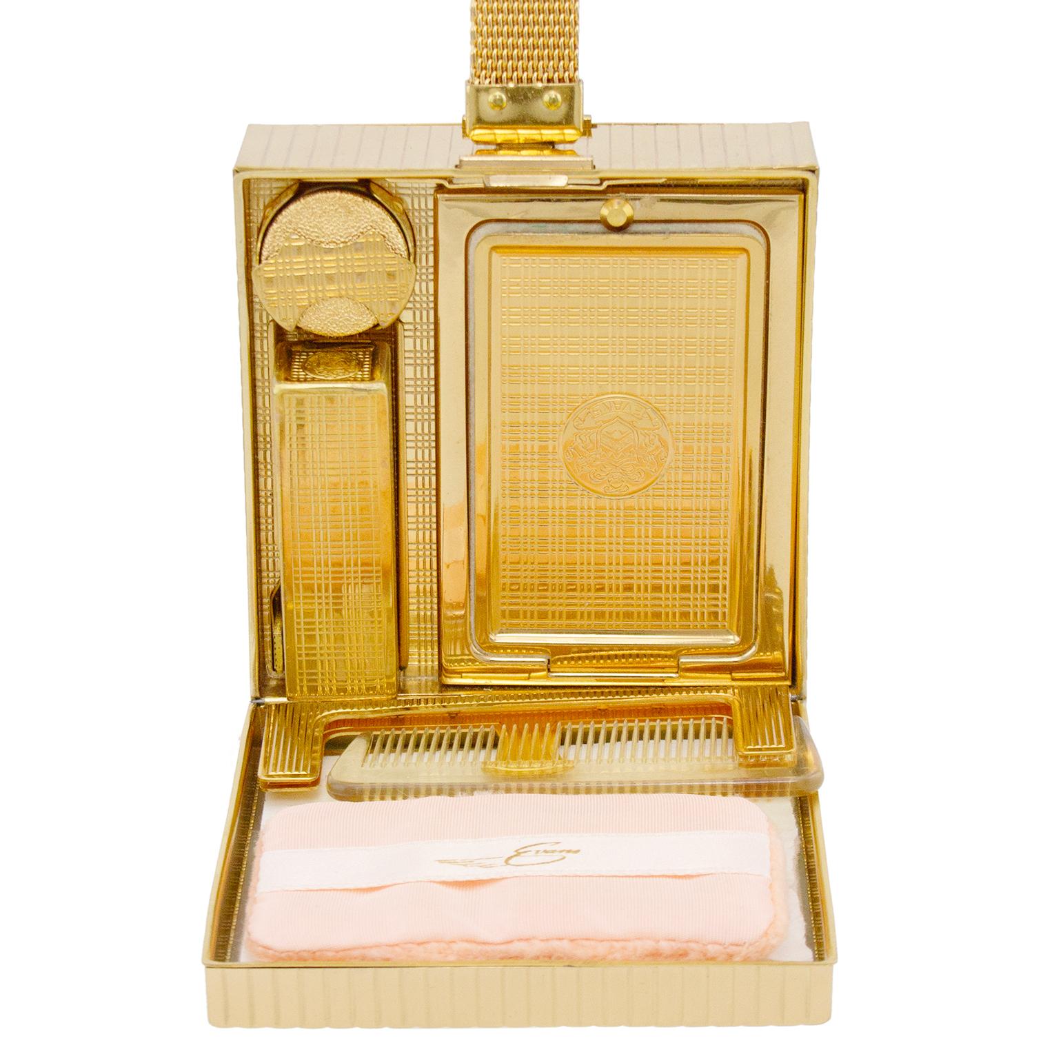1950s Evans Gold Metal Small Square Evening Minaudière 1