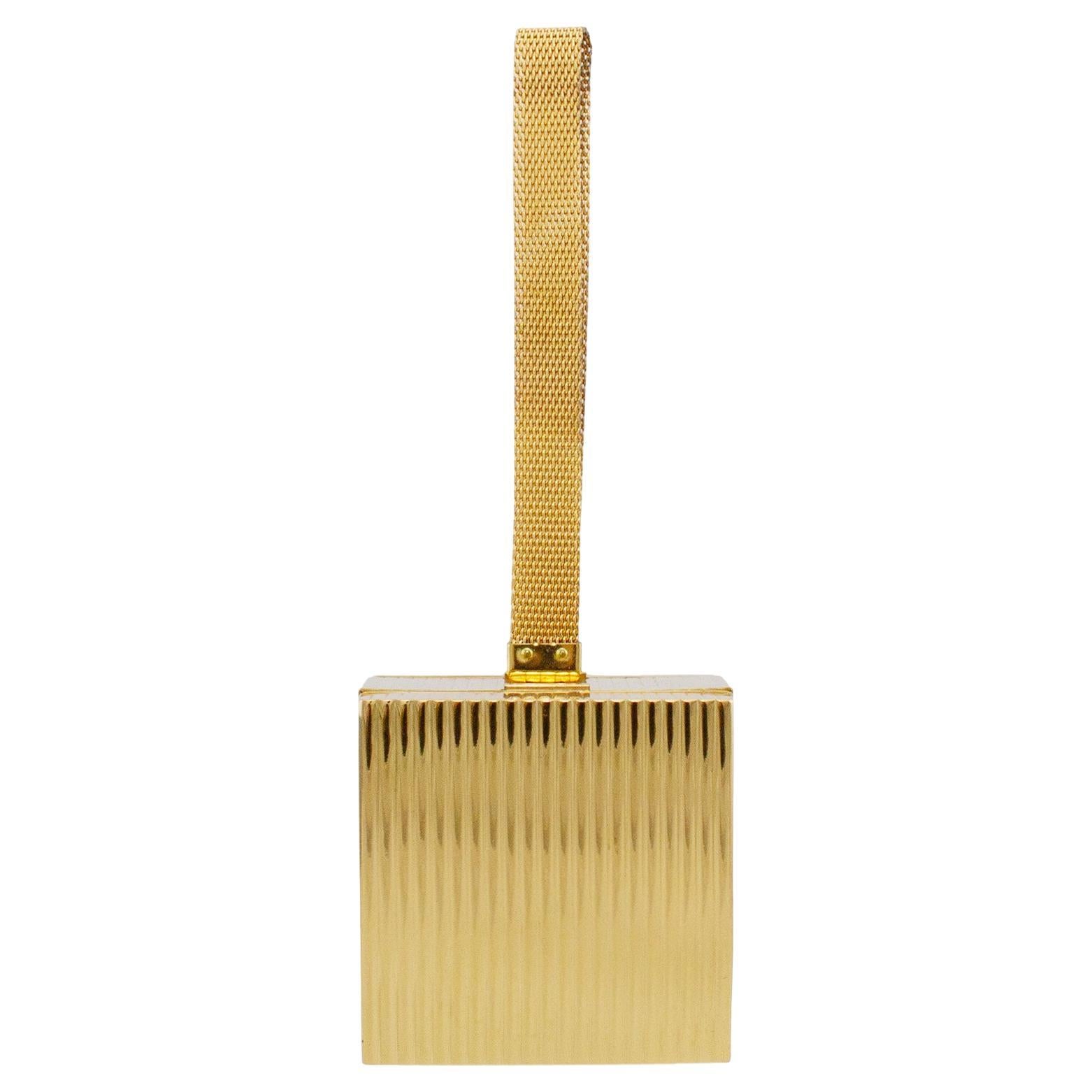 1950s Evans Gold Metal Small Square Evening Minaudière