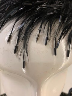 1950s Evelyn - Chicago Unique Black Feather & Bugle Beaded Cocktail Hat