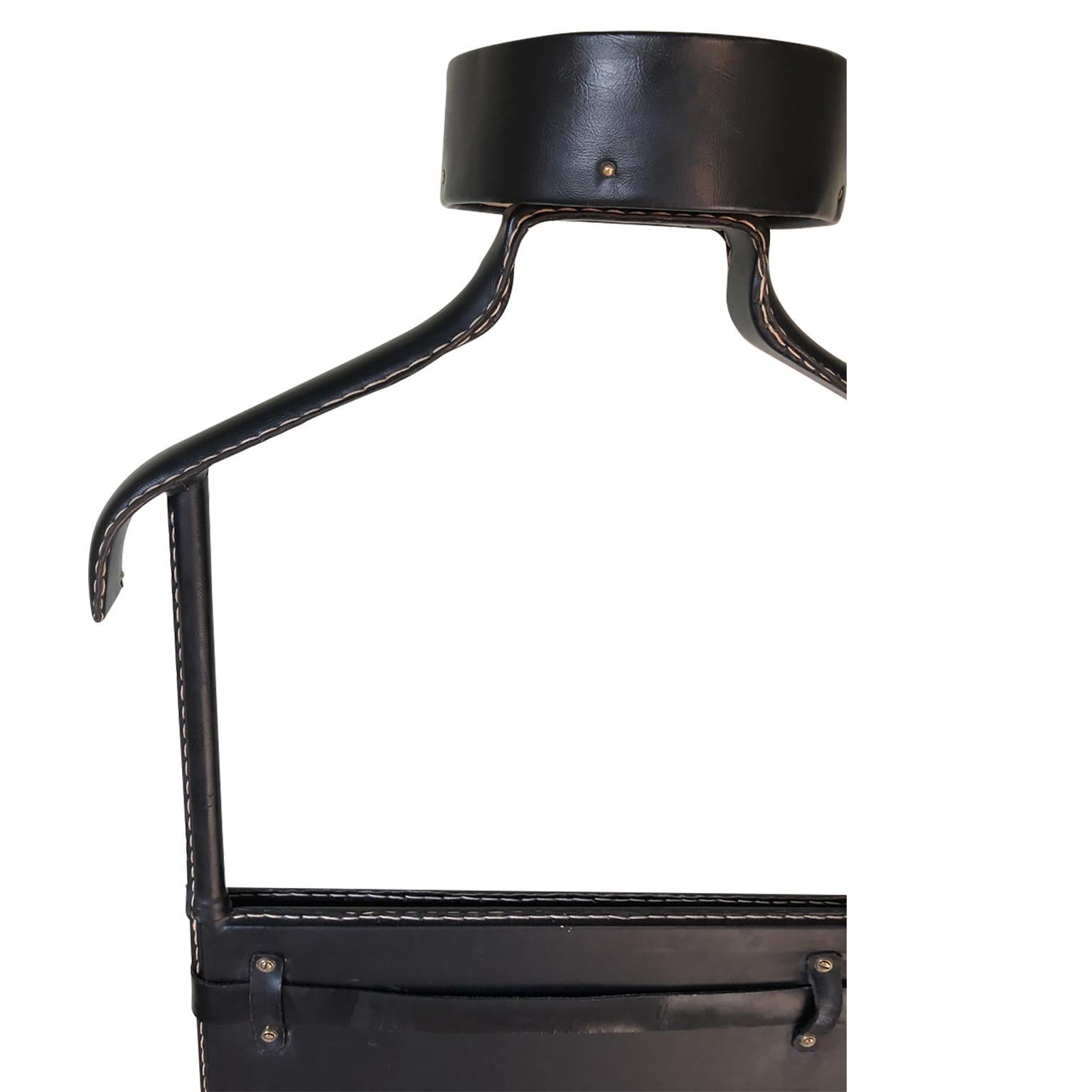 1950s Exceptional Jacques Adnet Black Leather Valet For Sale 6