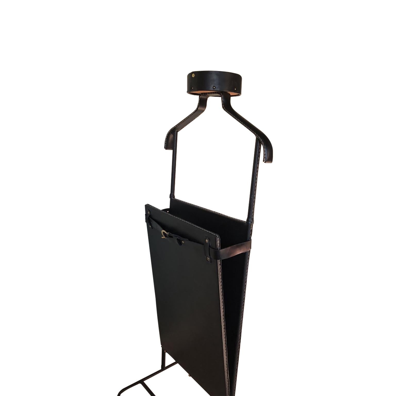 1950s Exceptional Jacques Adnet Black Leather Valet For Sale 2