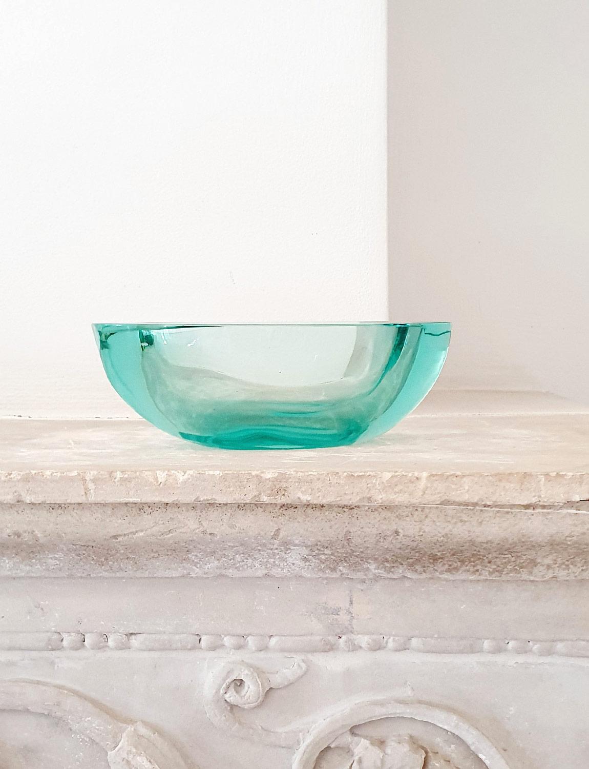 Italian 1950s Exceptional Seguso Murano Signed Turquoise Bowl For Sale