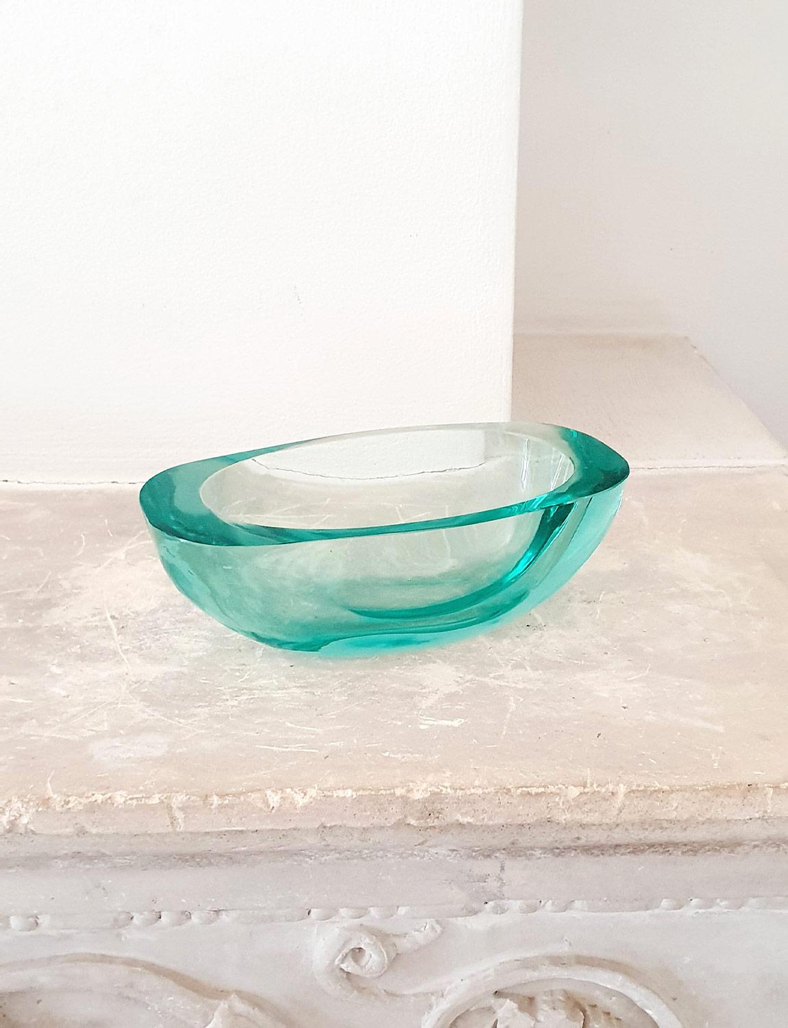 1950s Exceptional Seguso Murano Signed Turquoise Bowl In Good Condition For Sale In Roma, IT