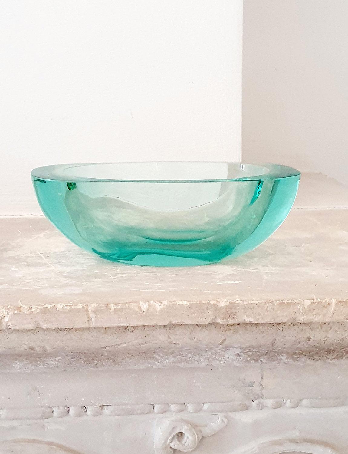 20th Century 1950s Exceptional Seguso Murano Signed Turquoise Bowl For Sale