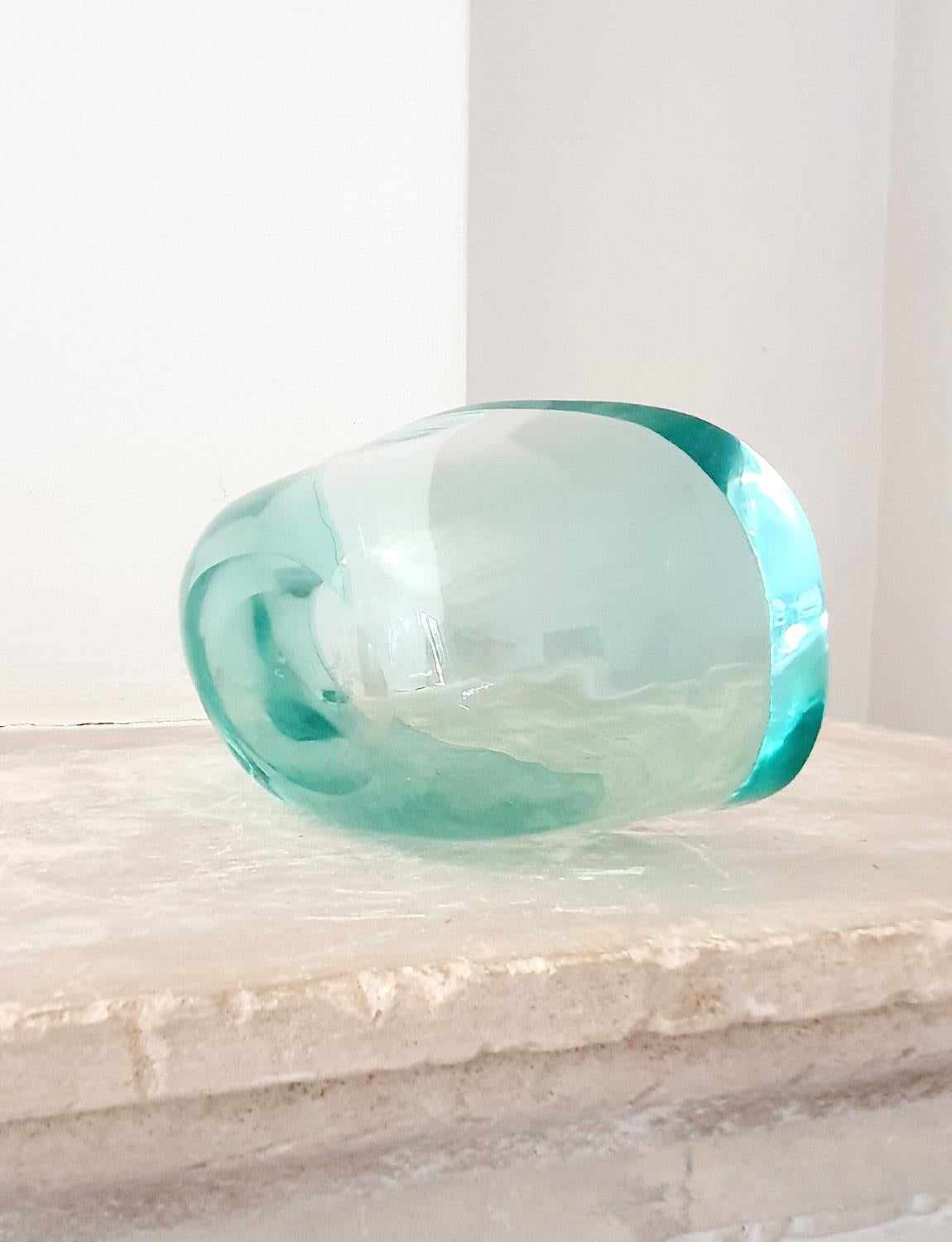 Glass 1950s Exceptional Seguso Murano Signed Turquoise Bowl For Sale