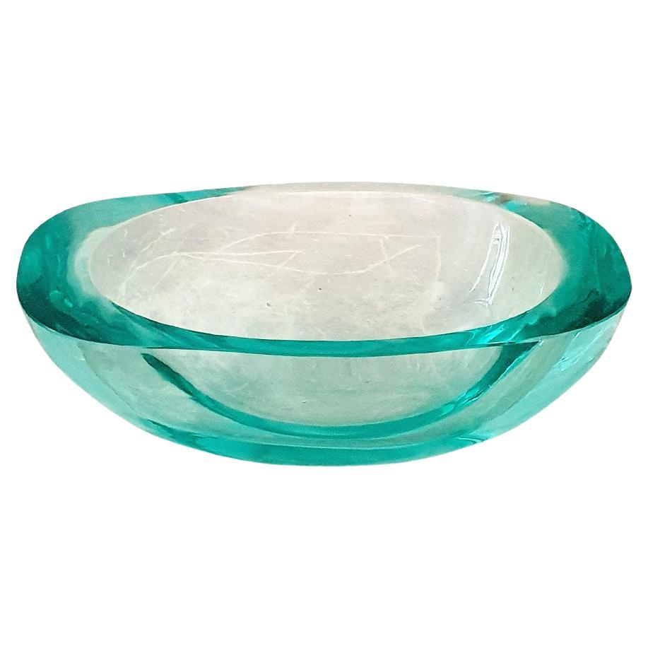 1950s Exceptional Seguso Murano Signed Turquoise Bowl For Sale