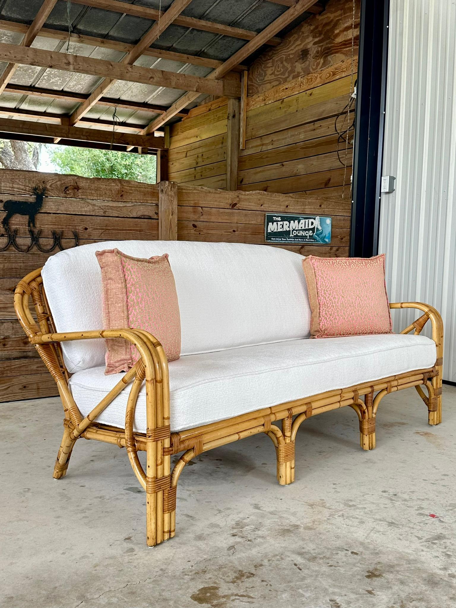 1950's Exeptional Vintage Bent Stick Rattan Sofa 5