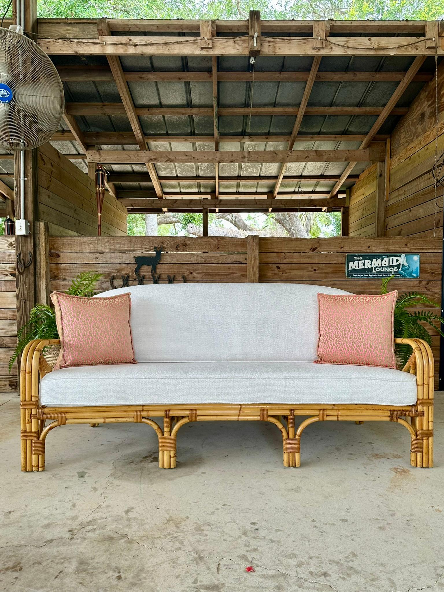 Art Deco 1950's Exeptional Vintage Bent Stick Rattan Sofa