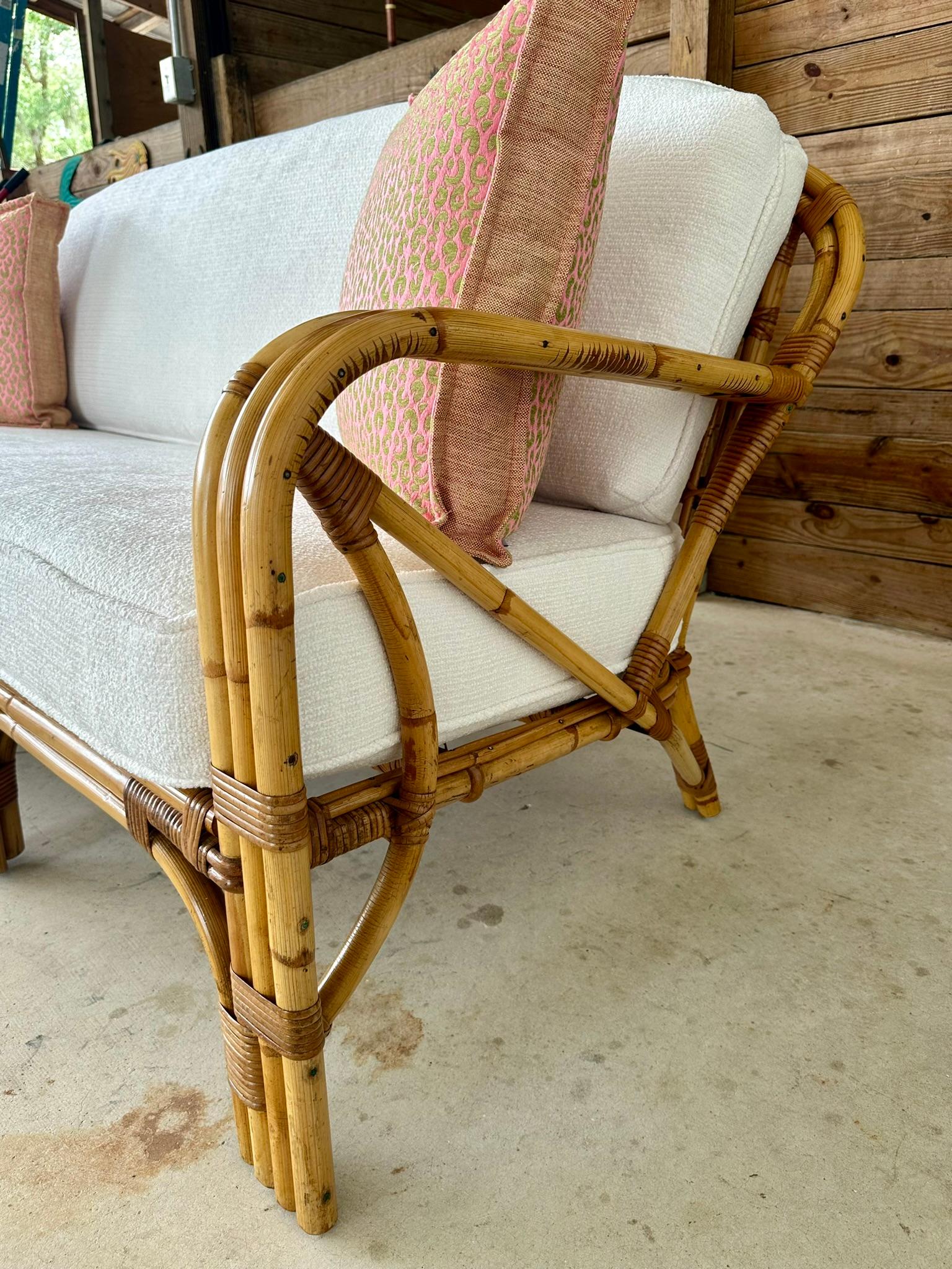 Wood 1950's Exeptional Vintage Bent Stick Rattan Sofa