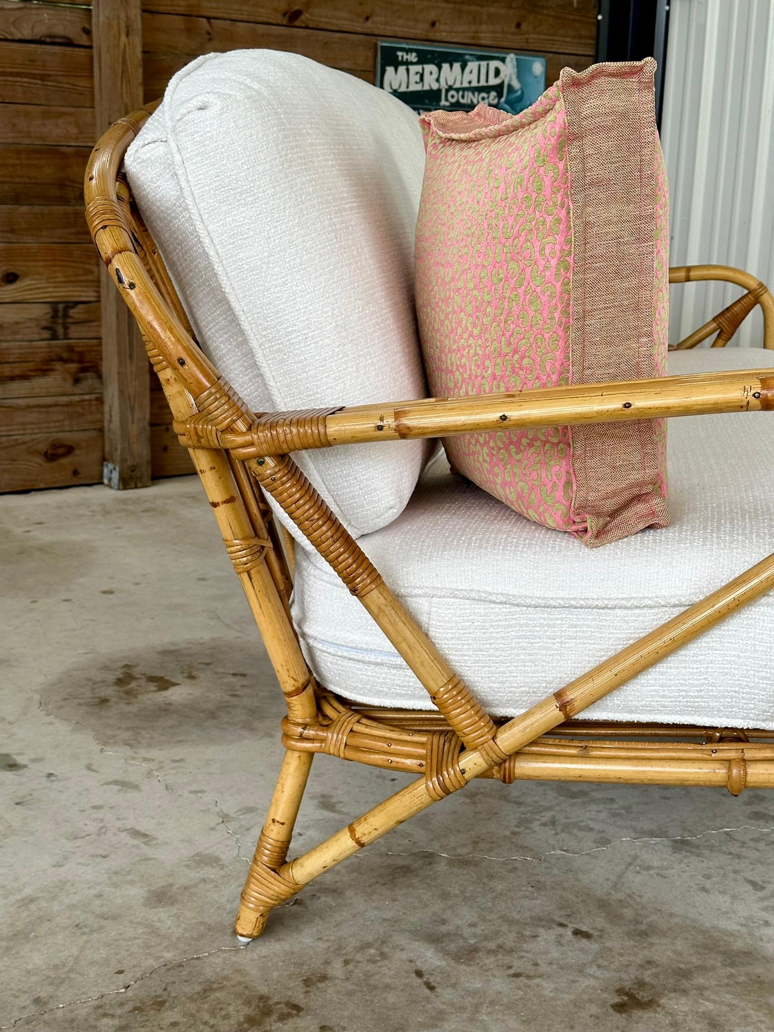 1950's Exeptional Vintage Bent Stick Rattan Sofa 1