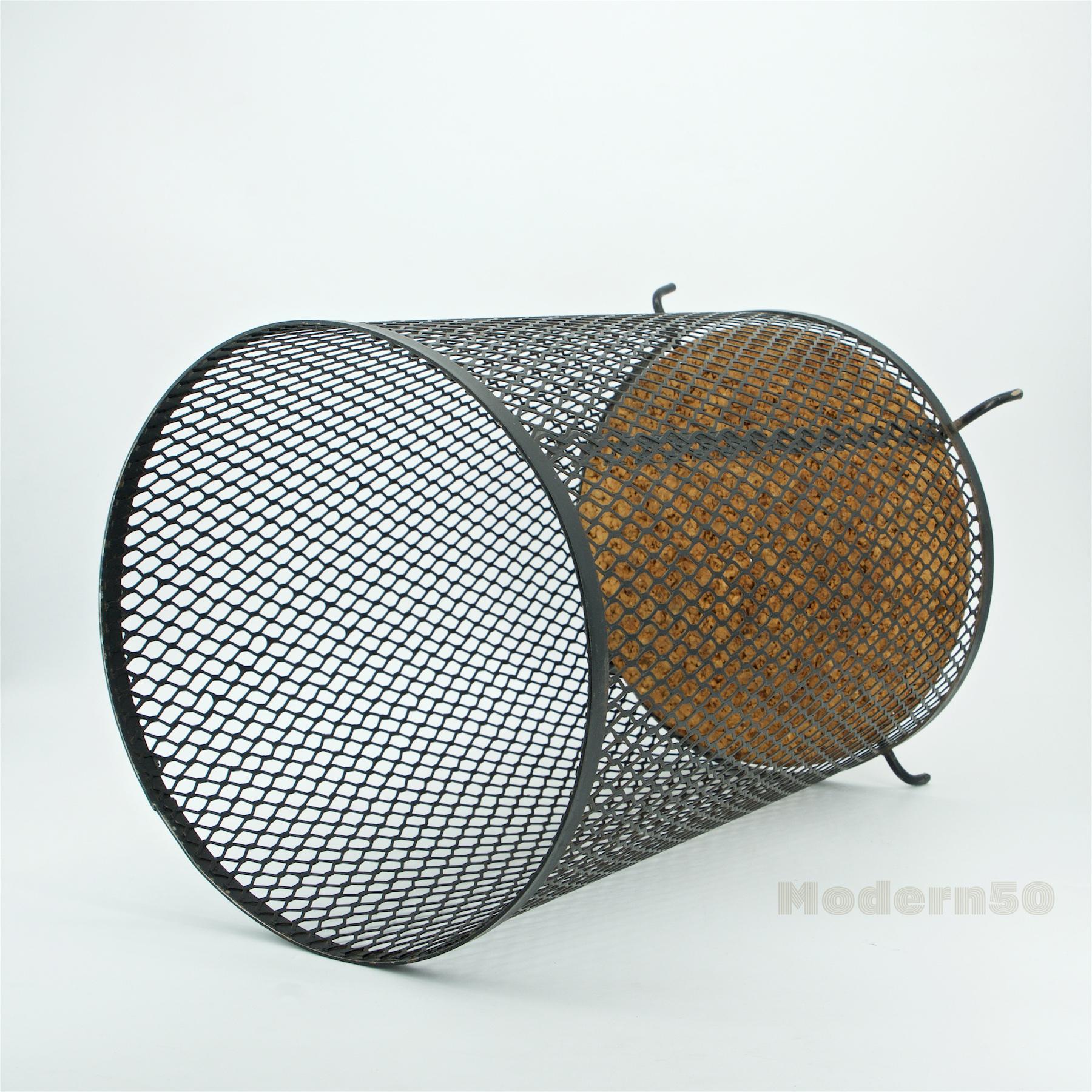 Mid-Century Modern 1950s Expanded Metal Blueprint Basket Paper Wastebasket Style of George Nelson