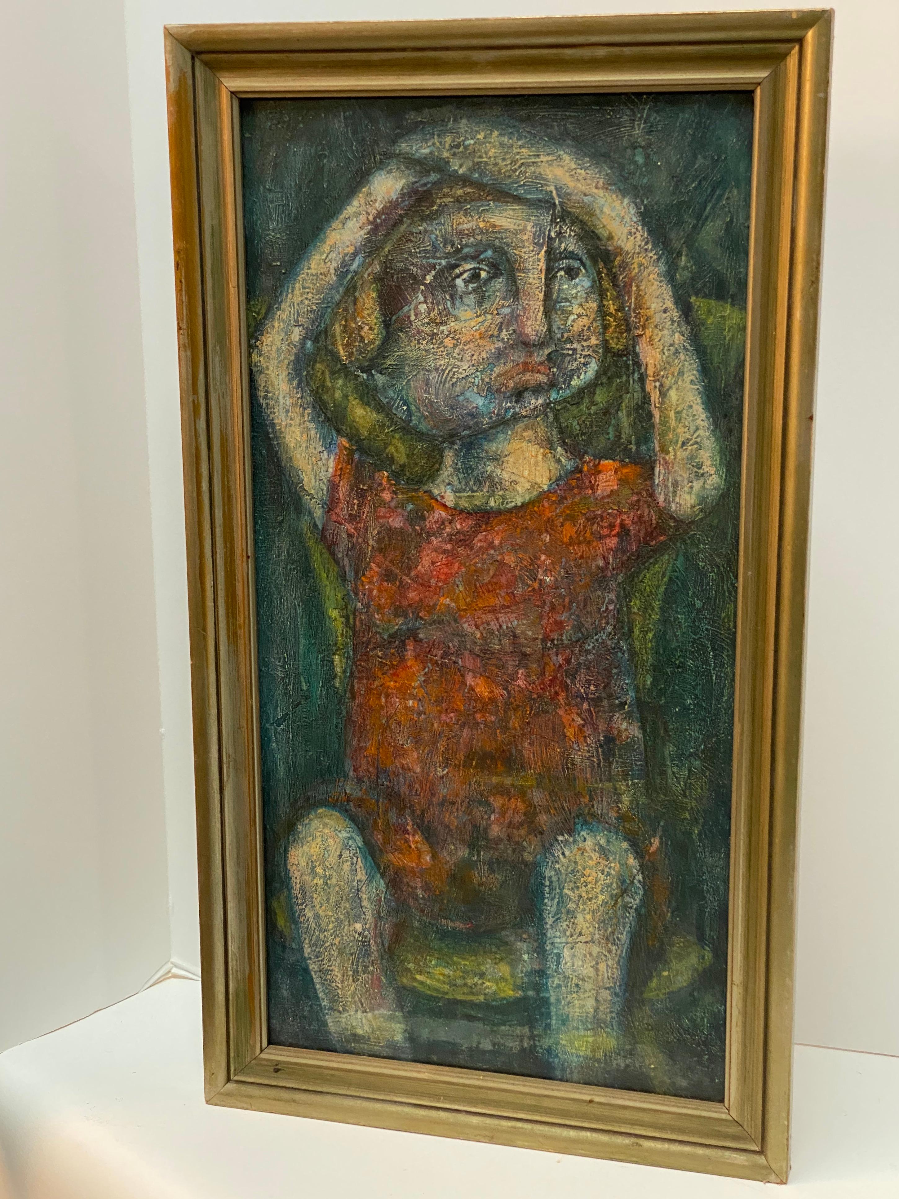 Mid-Century Modern 1950s Expressive Seated Portrait of a Young Girl  For Sale