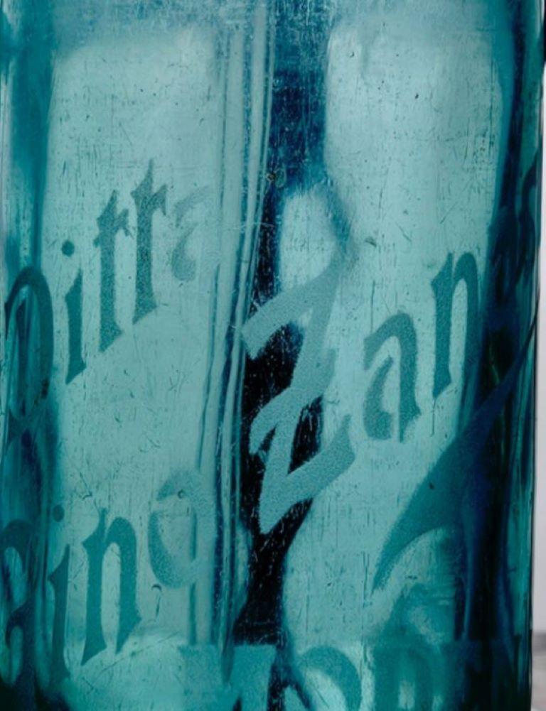 Italian 1950s Extra Large Turquoise Blue Soda Bottle For Sale