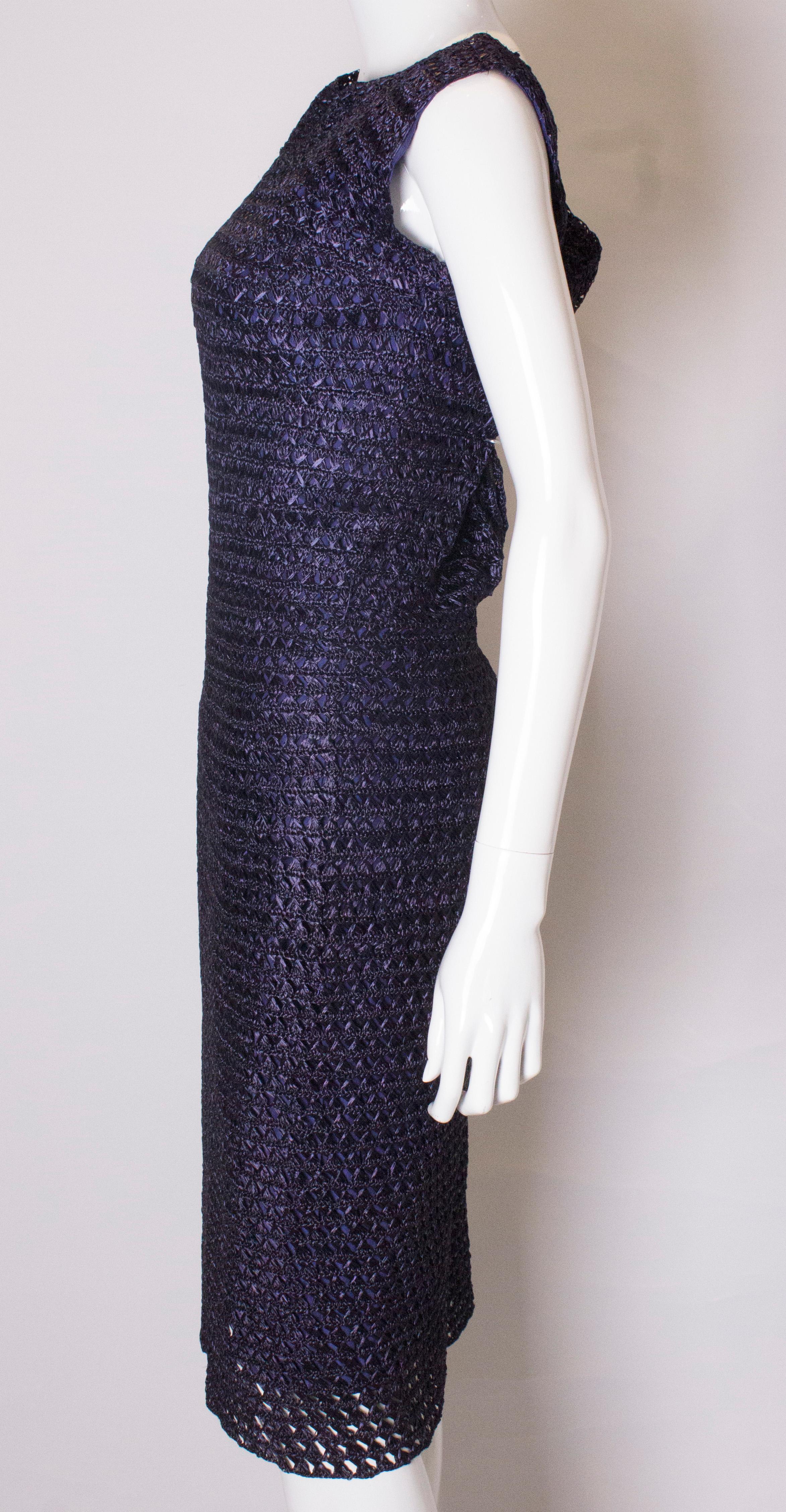 1950s Extreme Hourglass Woven Navy Blue Raffia Calf Length Cocktail Wiggle Dress 2