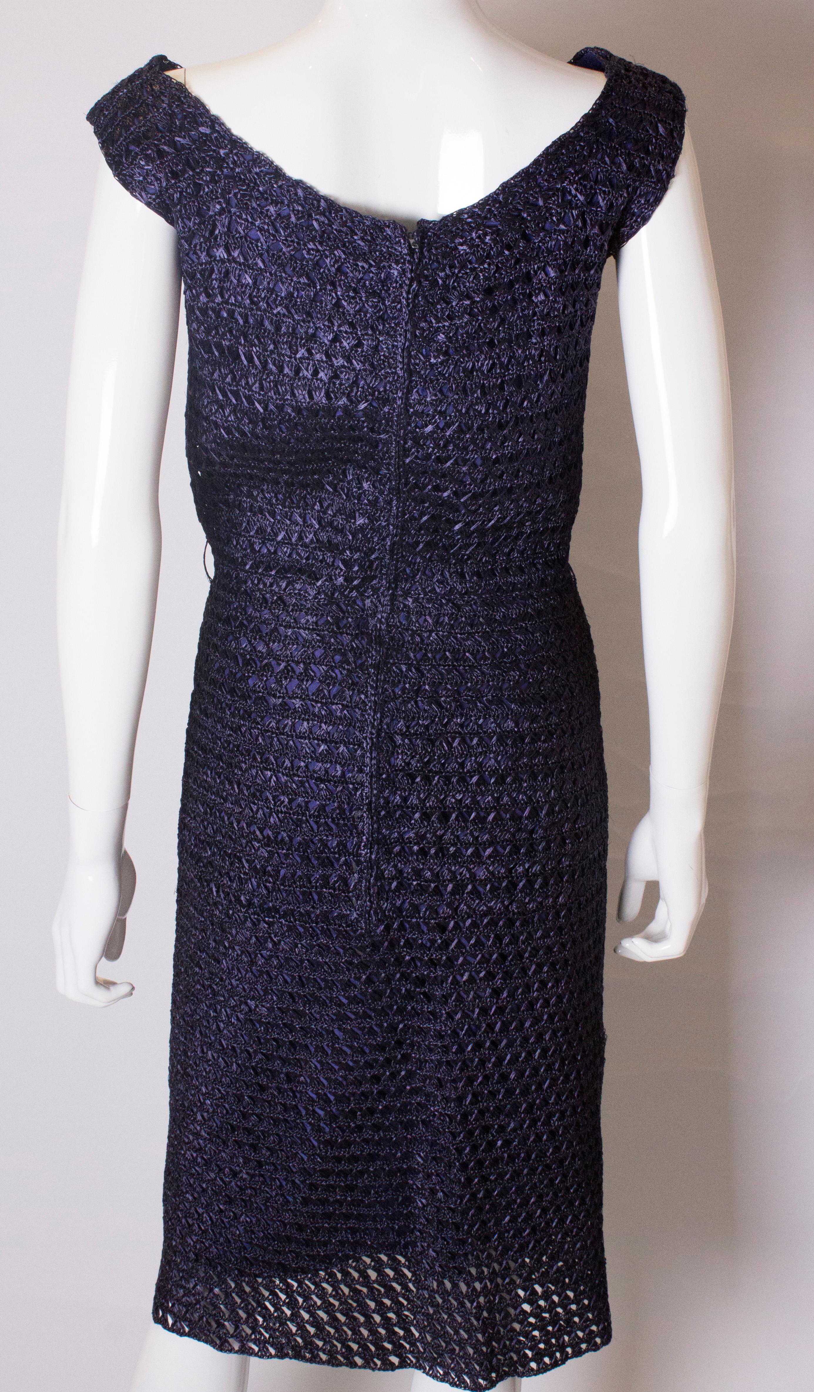 1950s Extreme Hourglass Woven Navy Blue Raffia Calf Length Cocktail Wiggle Dress 4
