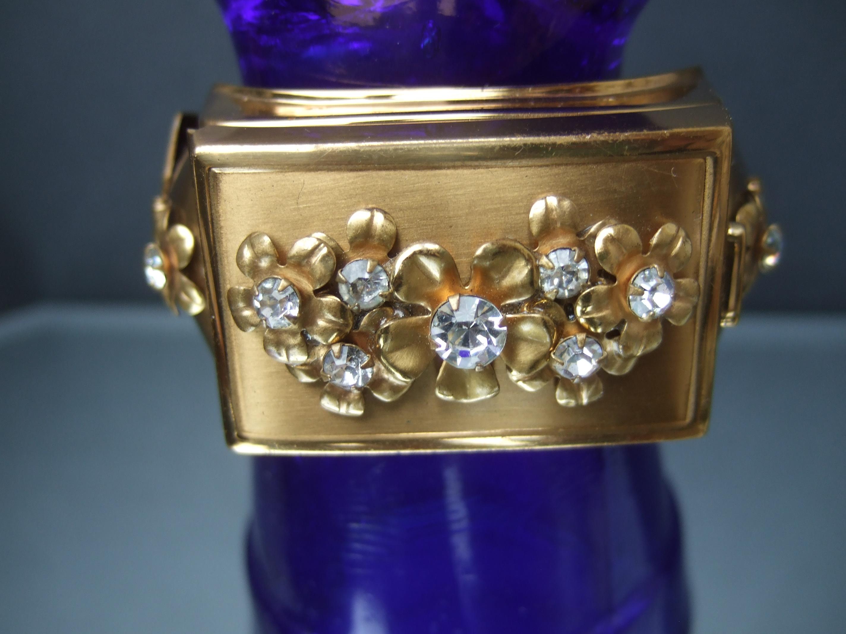 1950s Extremely Rare Art Deco Jeweled Vanity Compact Wide Hinged Cuff Bracelet For Sale 7