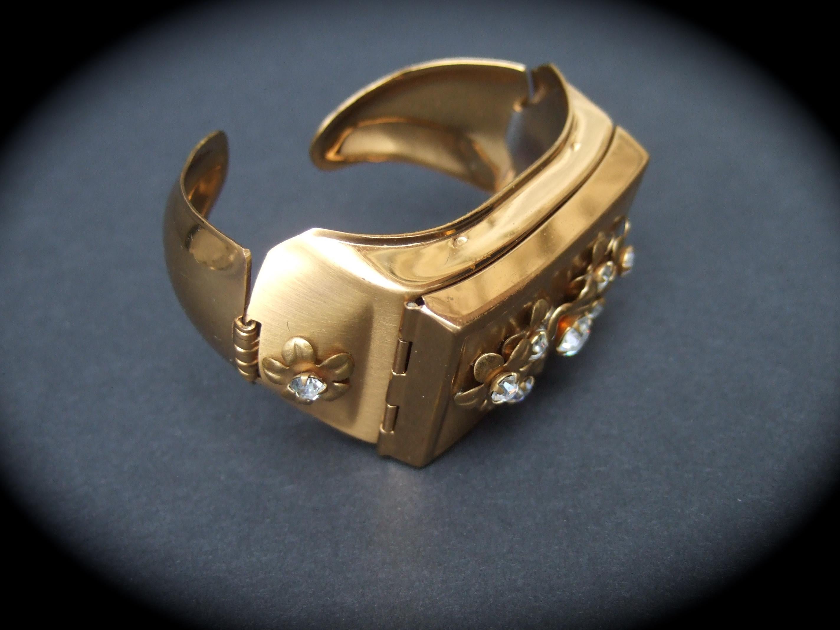 1950s Extremely Rare Art Deco Jeweled Vanity Compact Wide Hinged Cuff Bracelet For Sale 10