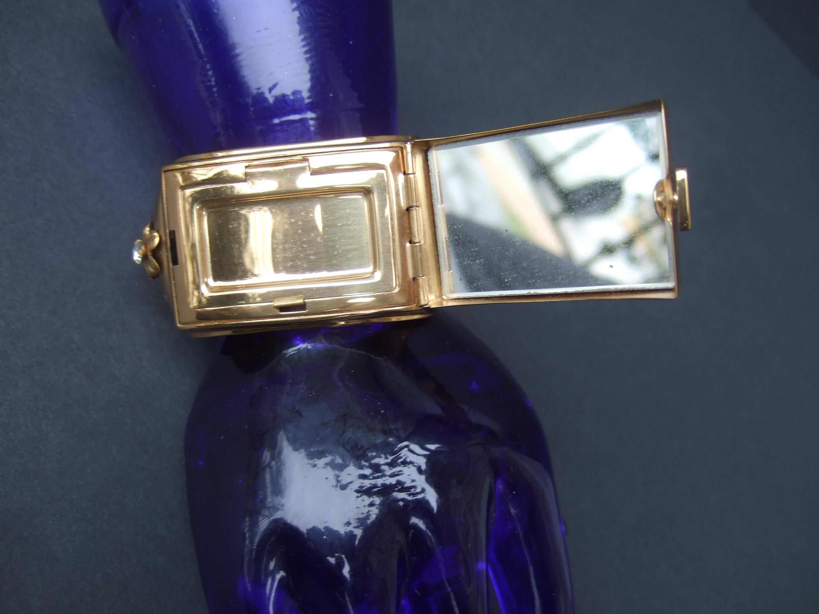 1950s Extremely Rare Art Deco Jeweled Vanity Compact Wide Hinged Cuff Bracelet For Sale 11