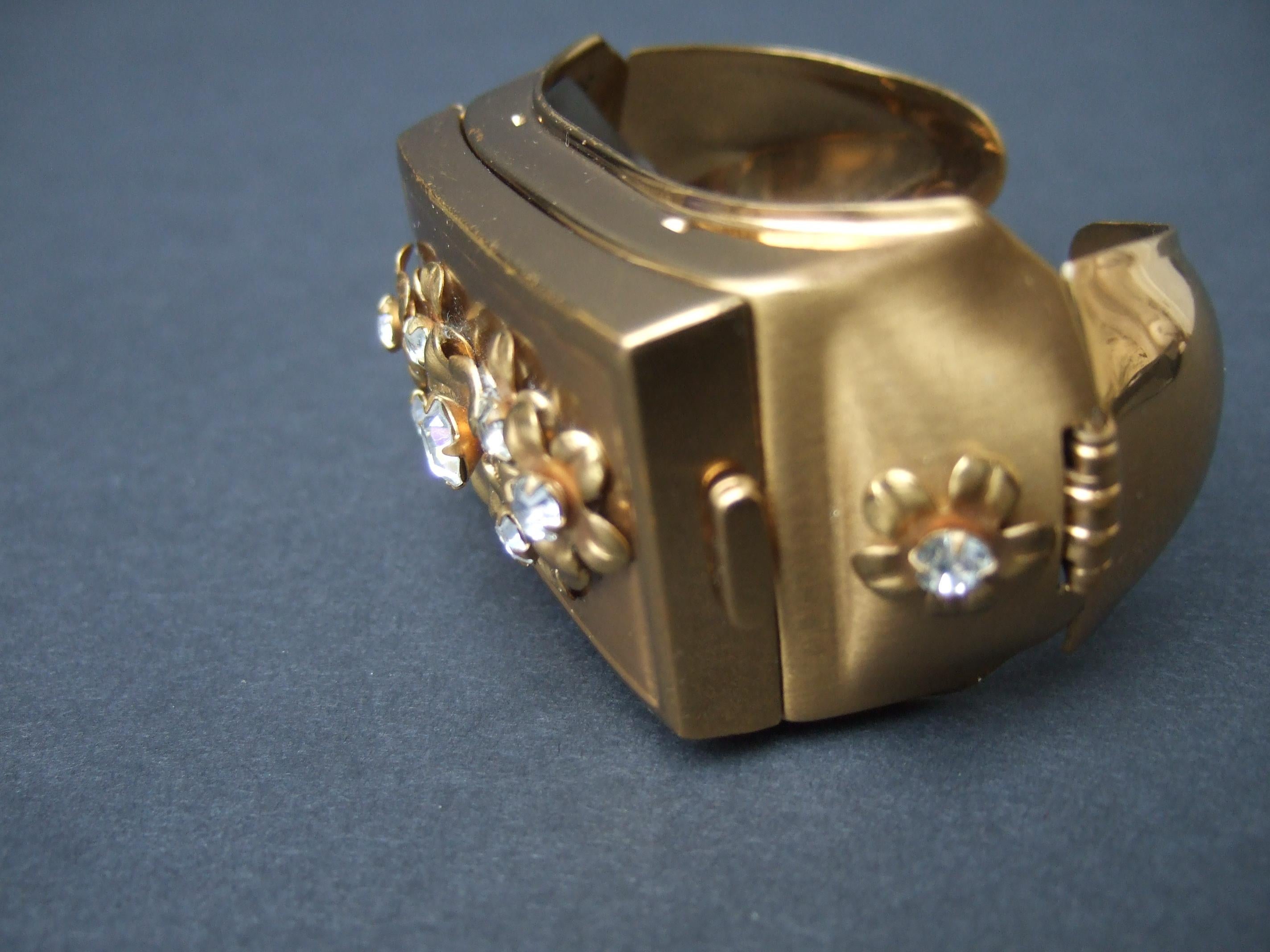 1950s Extremely Rare Art Deco Jeweled Vanity Compact Wide Hinged Cuff Bracelet For Sale 12