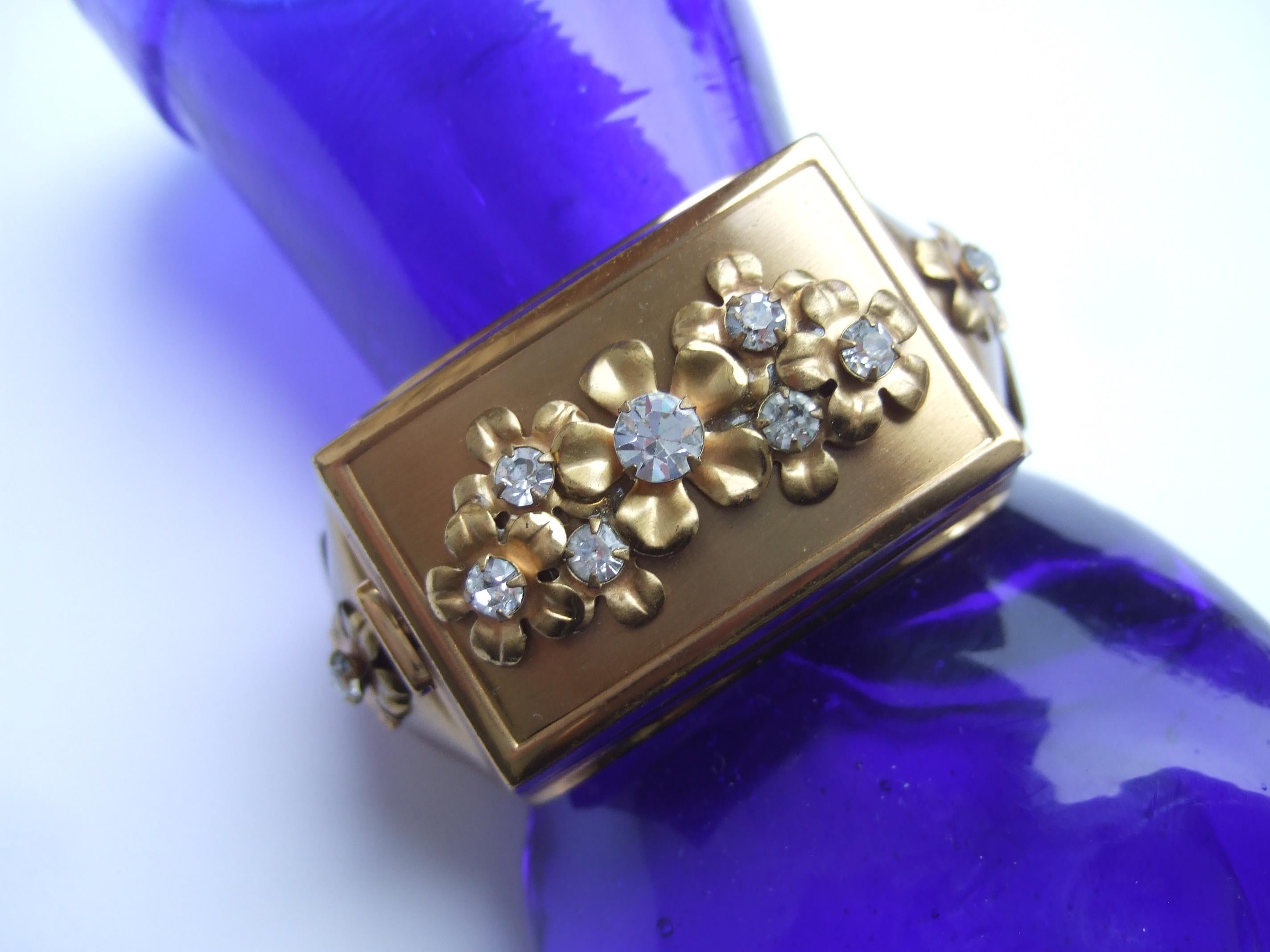 1950s Extremely Rare Art Deco Jeweled Vanity Compact Wide Hinged Cuff Bracelet For Sale 14