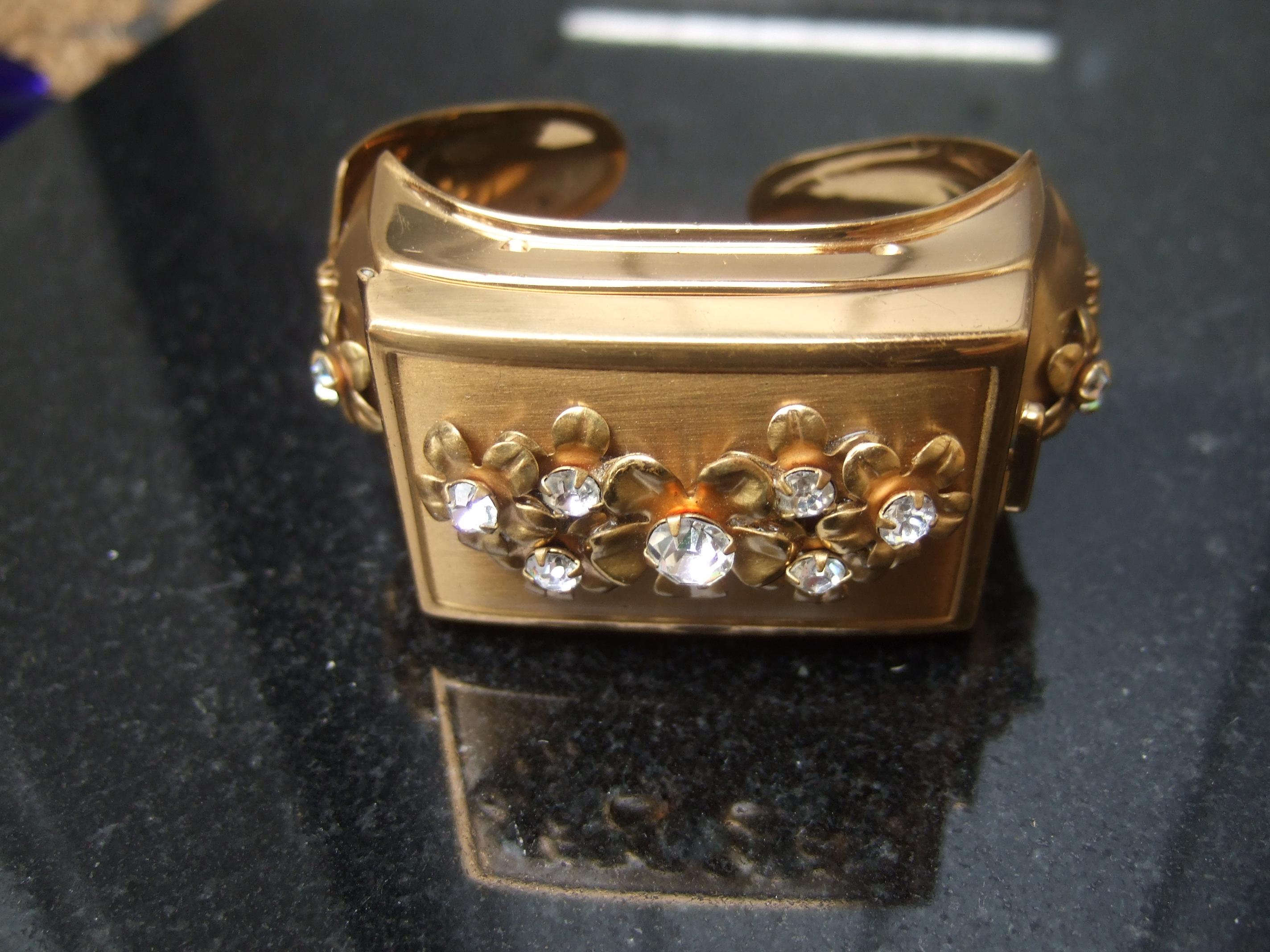 Women's 1950s Extremely Rare Art Deco Jeweled Vanity Compact Wide Hinged Cuff Bracelet For Sale