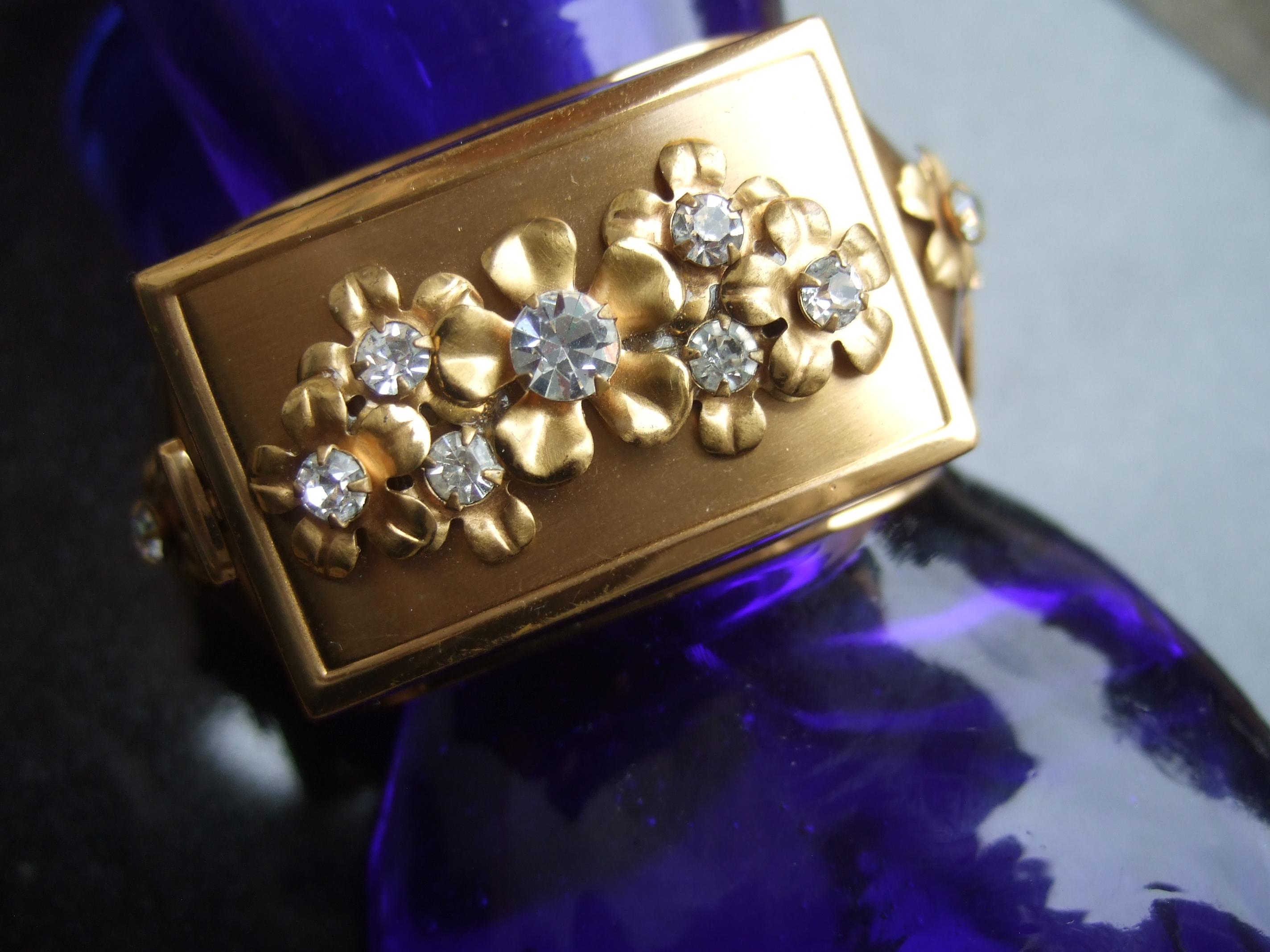 1950s Extremely Rare Art Deco Jeweled Vanity Compact Wide Hinged Cuff Bracelet For Sale 5
