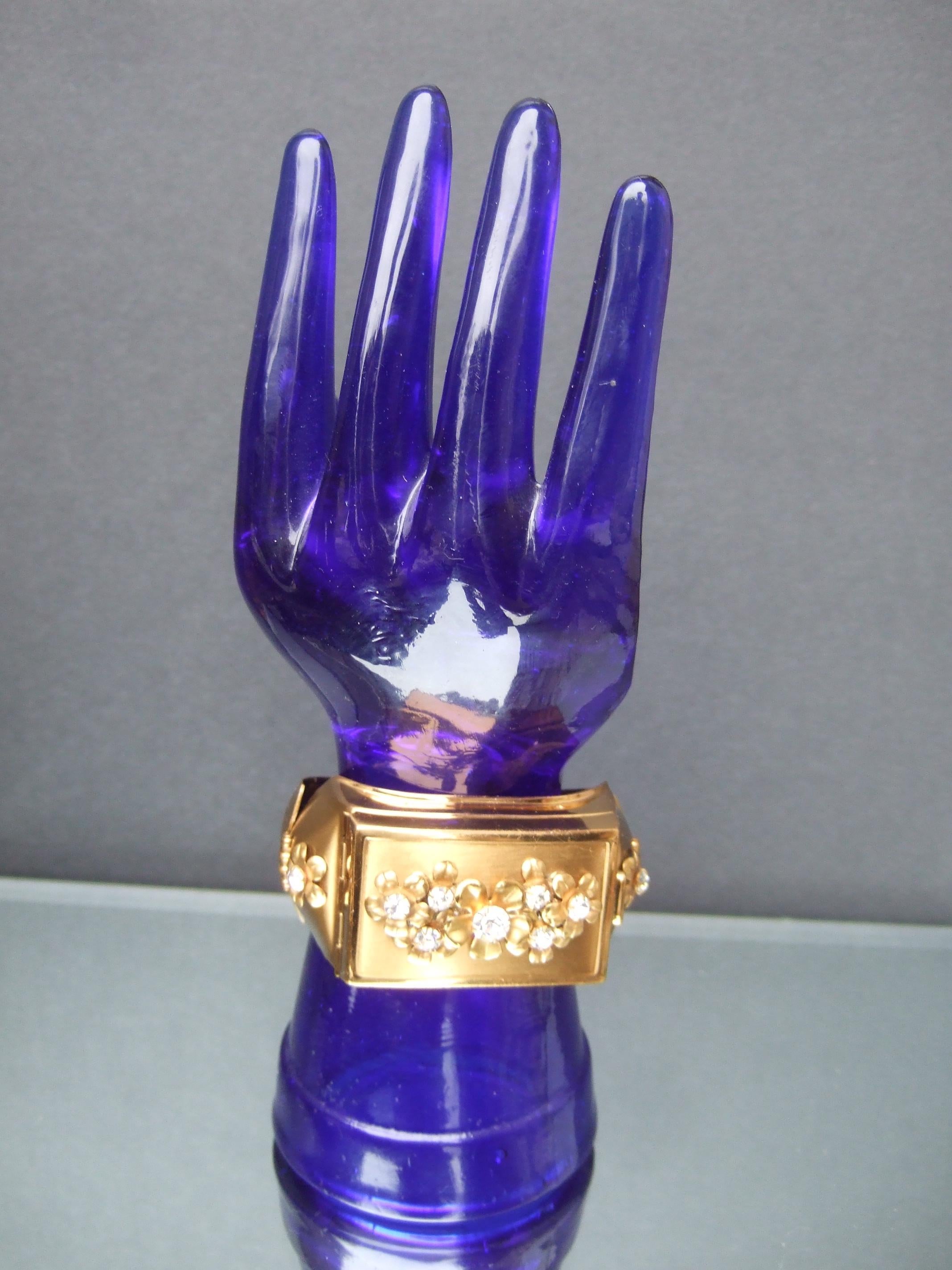 1950s Extremely Rare Art Deco Jeweled Vanity Compact Wide Hinged Cuff Bracelet For Sale 4