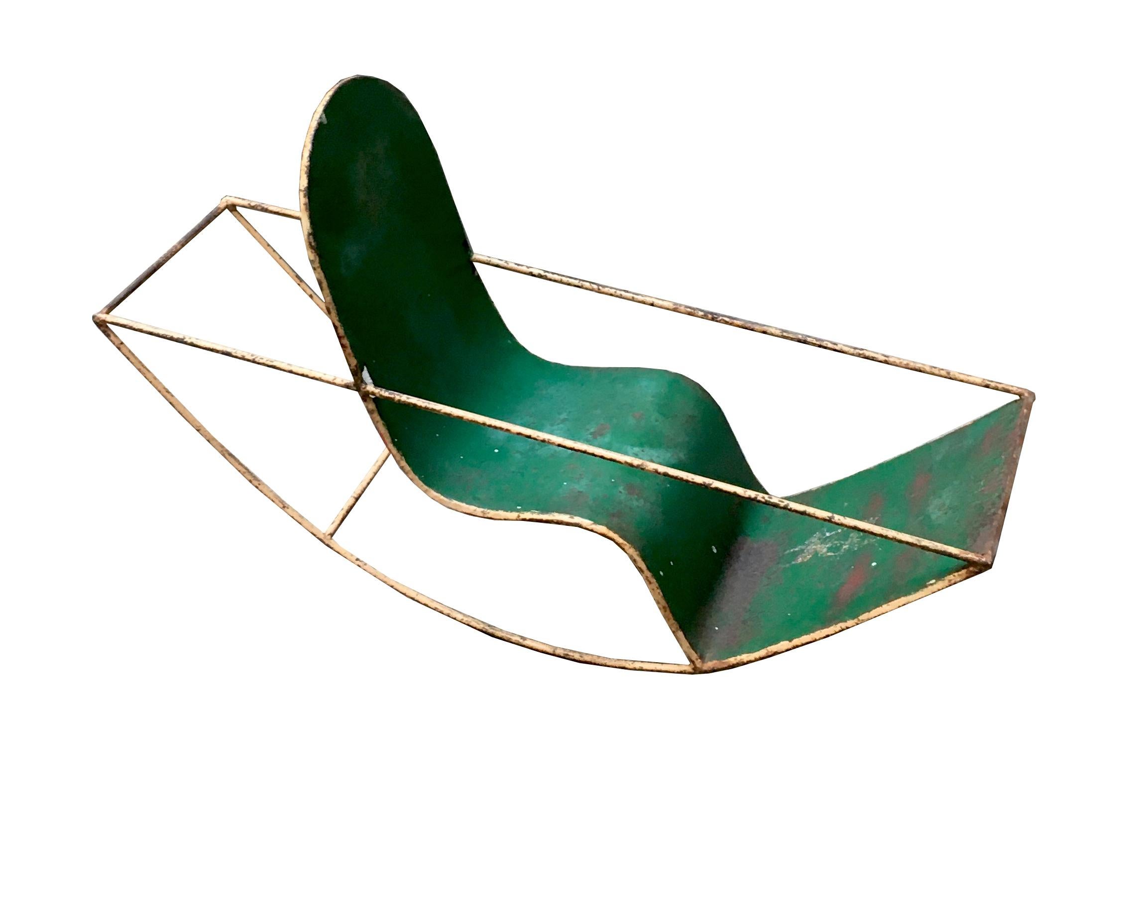 Very rare grenn metal rocking chair for children made in Italy in the 1950s, in the style of Ico Parisi for Sampietro.