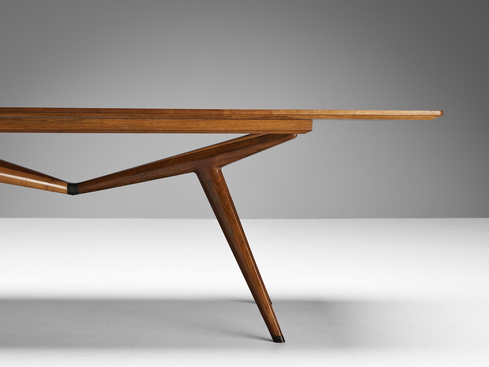1950s Rare Italian Dining Table in Walnut, Bronze, and Brass 4