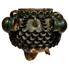 1950s Handmade Green Glaze Pina Pottery Jar Punch Bowl Cups Mexico