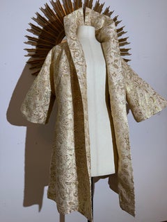 1950s Fabulous Gold Lame Floral Brocade Evening Coat w Dramatic Collar