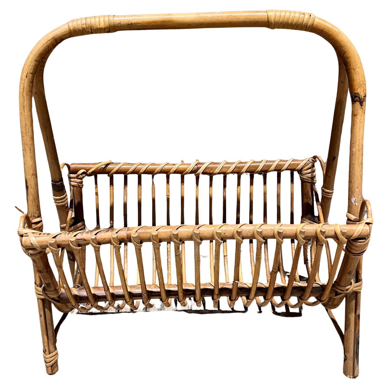 1950 Favoloso portariviste in vimini e rattan stile Franco Albini in vendita 3