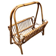 1950s Fabulous Wicker Rattan Magazine Rack Style Franco Albini