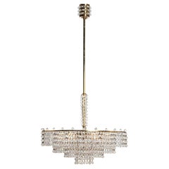 1950s Faceted Crystal Glass and Brass Chandelier attributed to Lobmeyr