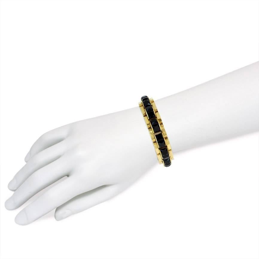 1950s Faceted Onyx Gold Bracelet In Excellent Condition In New York, NY