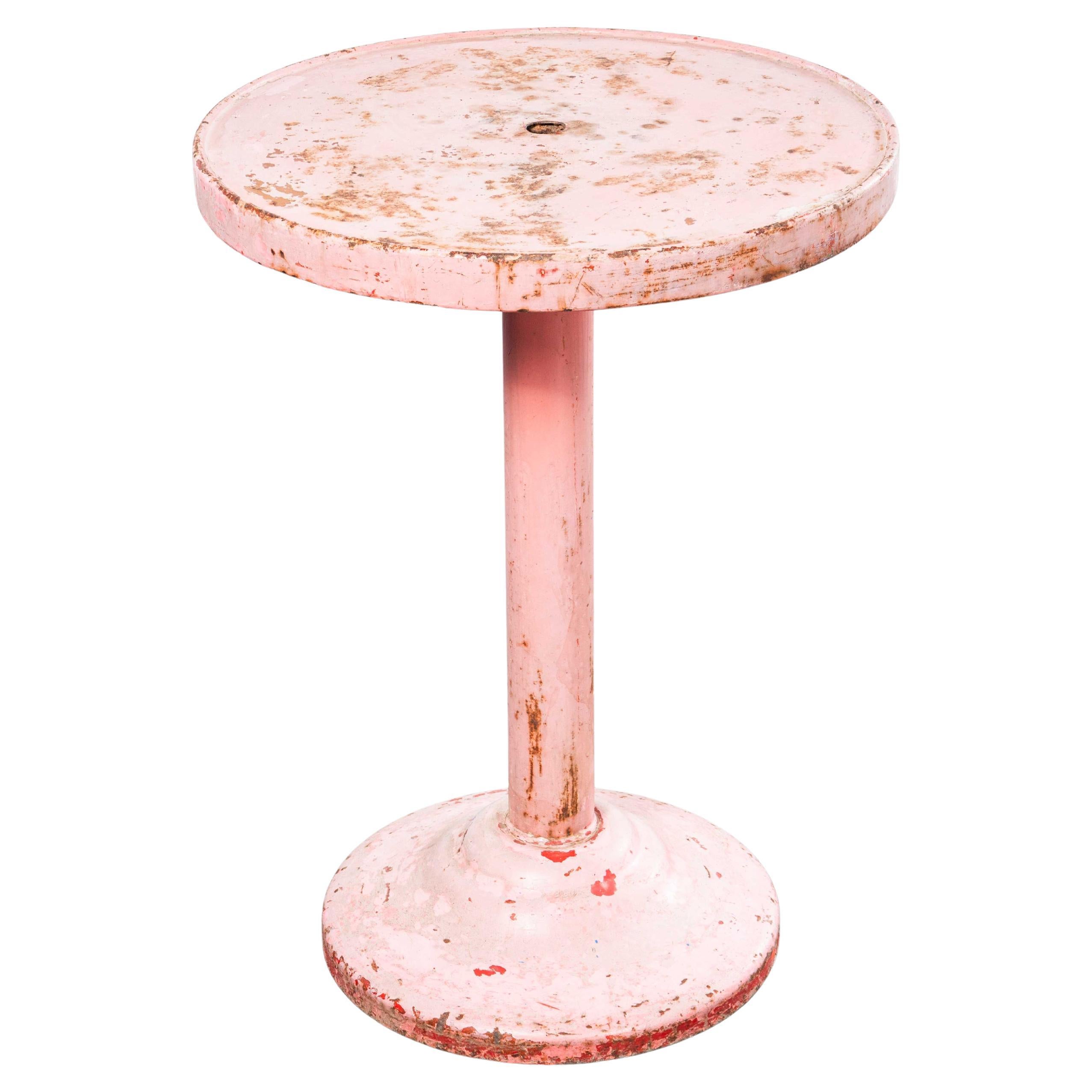 Table d'appoint ou de salle à manger ronde Tolix rouge délavé des années 1950 en vente